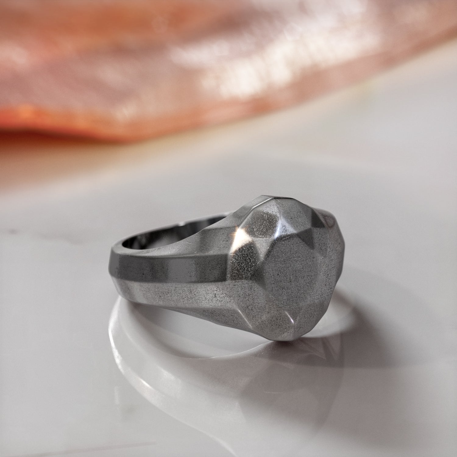14K Diamond Shaped Signet Ring For Women