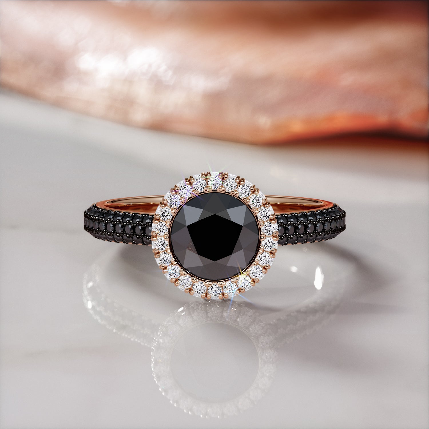 Vintage Natural Black Diamond Round Engagement Ring
