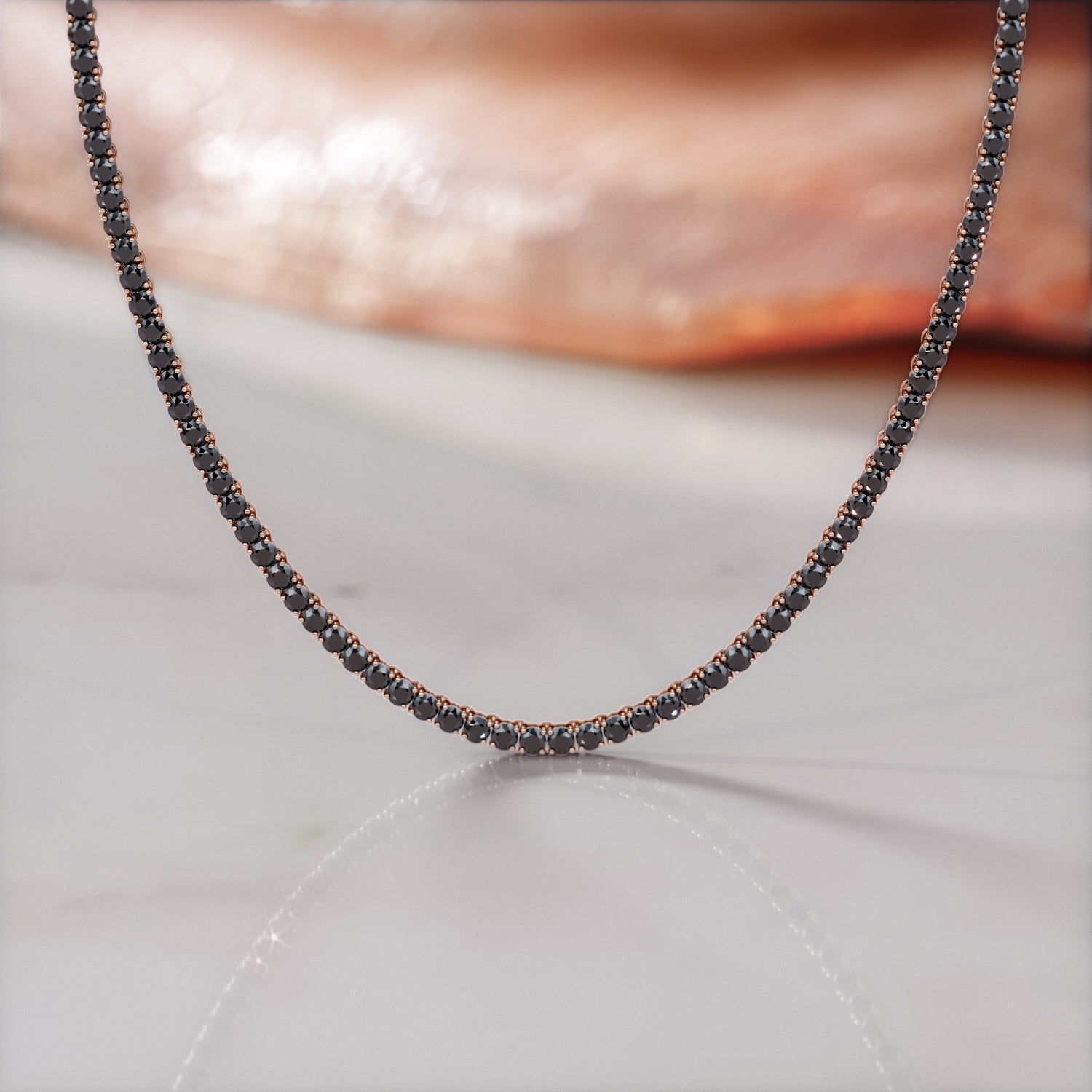 15 Carat Natural Black Diamond Tennis Necklace in Rose Gold