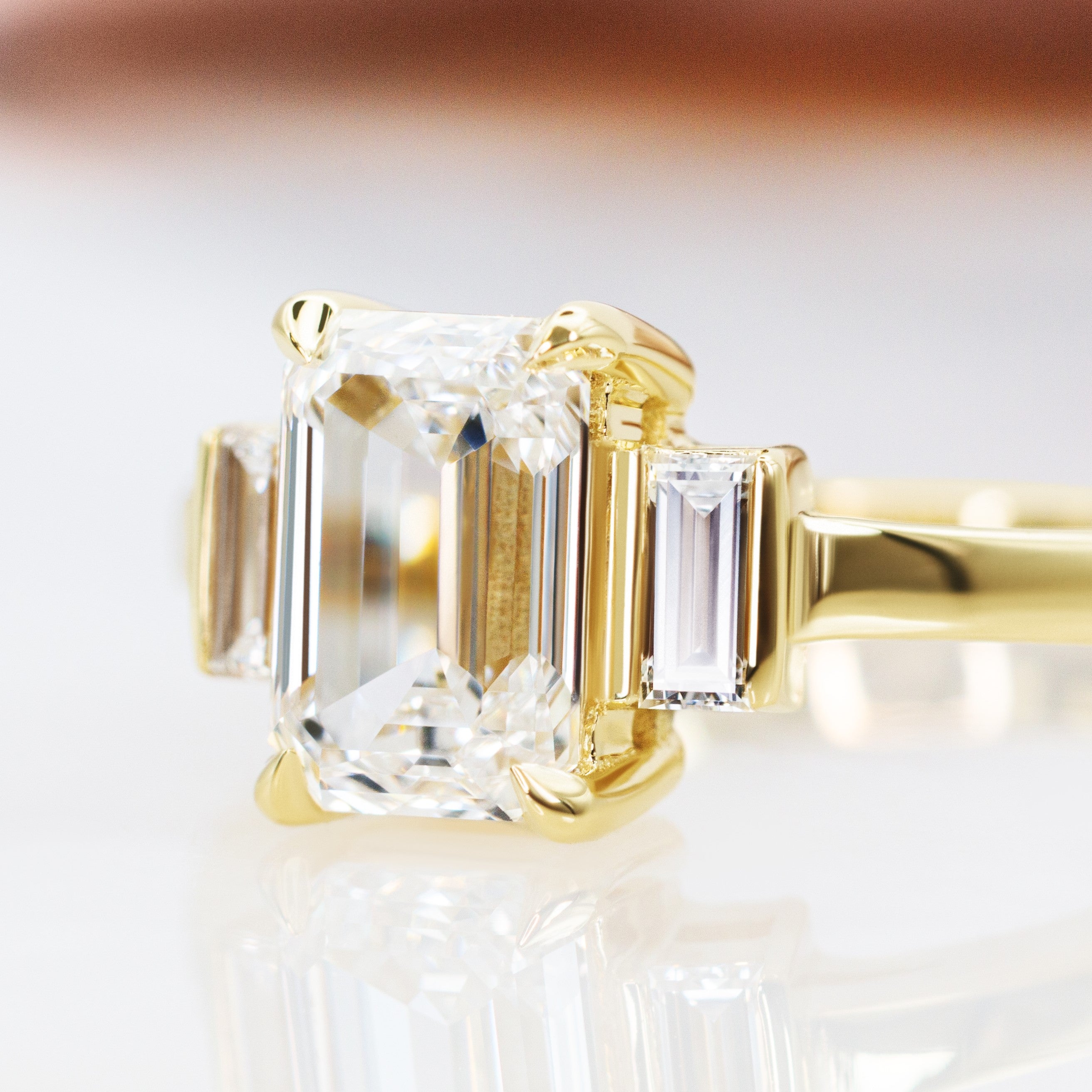 Art Deco Natural Emerald Cut Diamond Engagement Ring