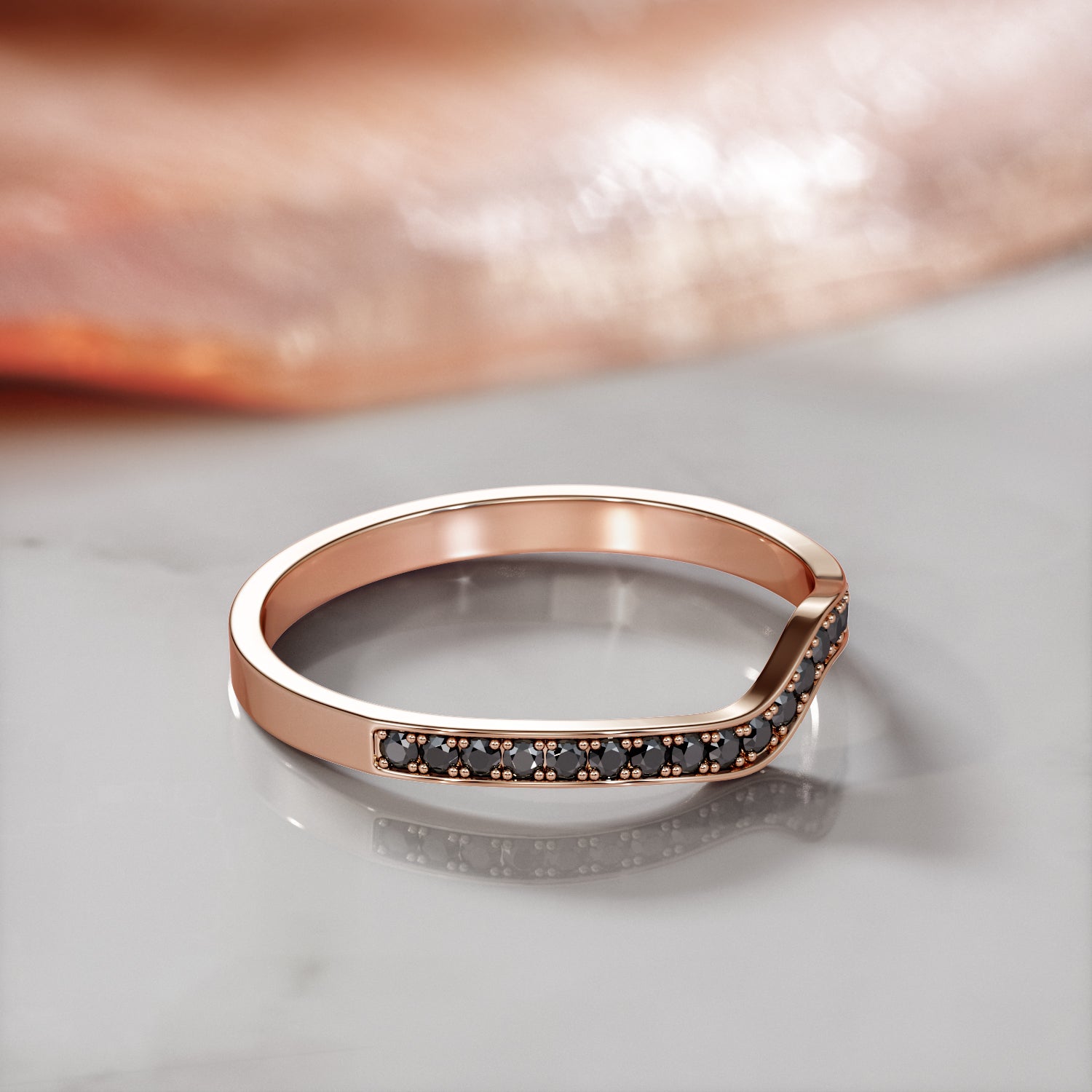 Wavey Natural Black Diamond Wedding RIng