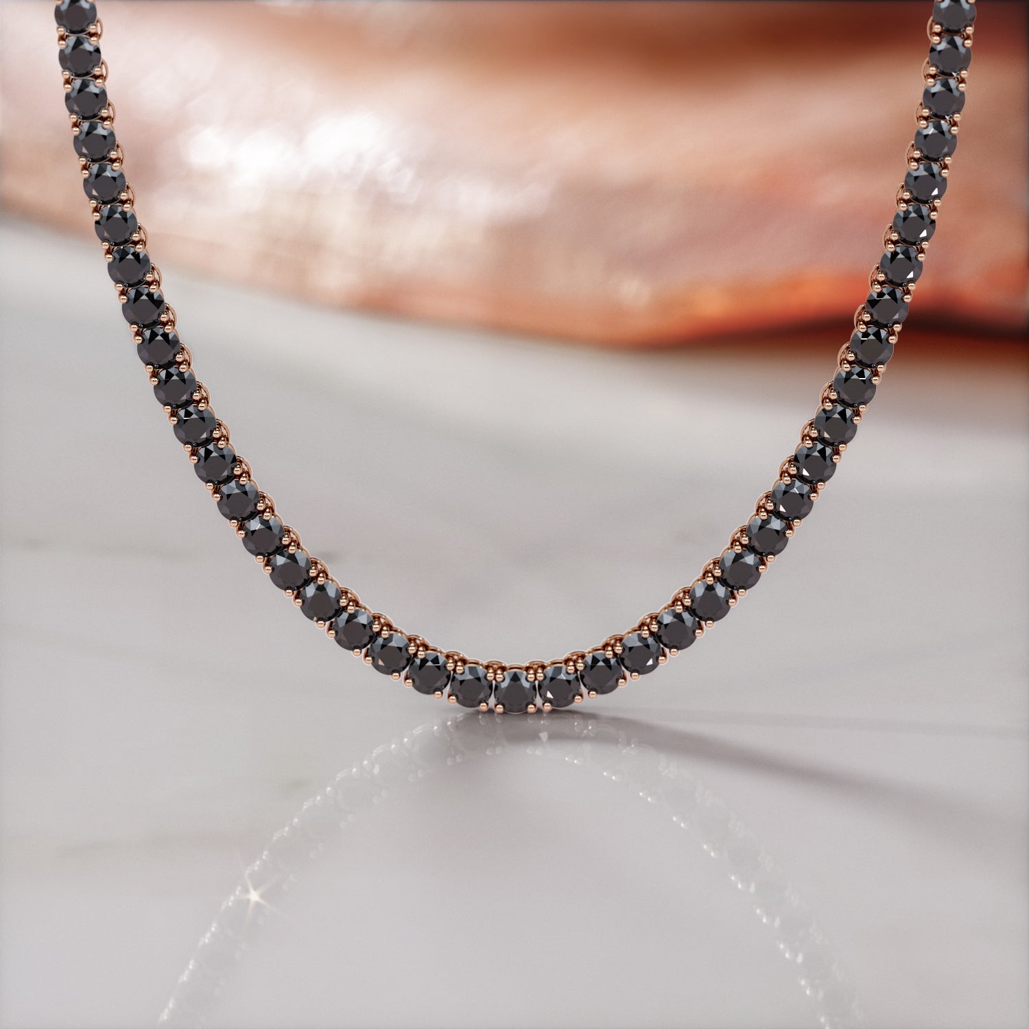40 Carats Natural Black Diamond Tennis Necklace in 14K Gold