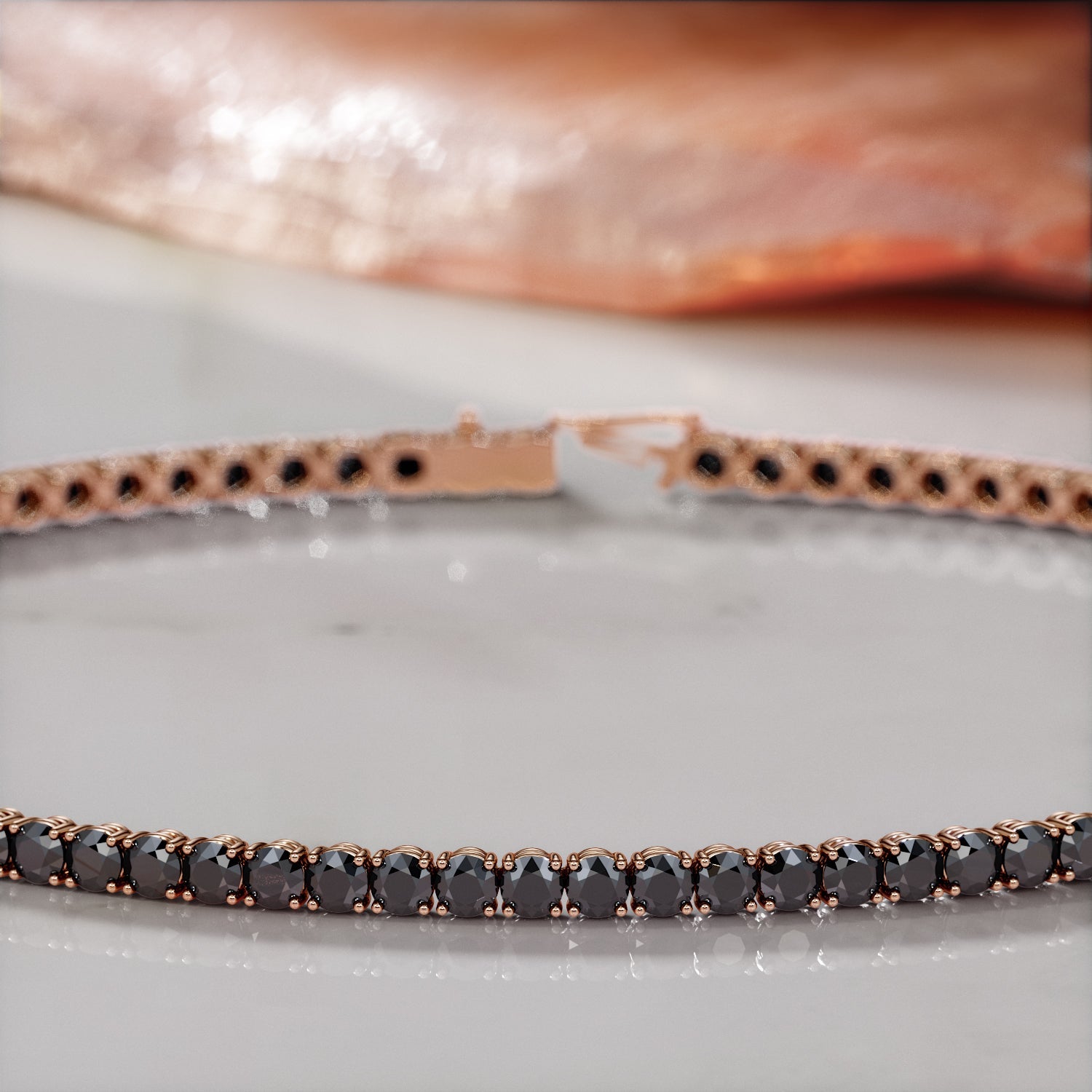 King Cobra- Tennis Bracelet Black Diamonds in Rose Gold