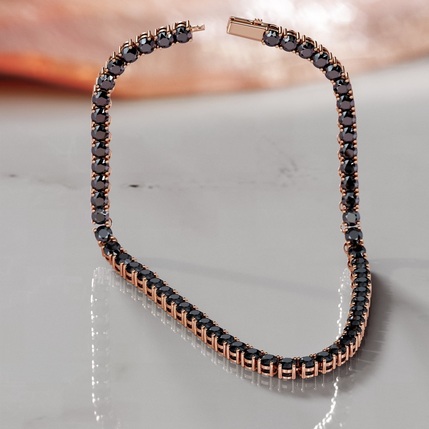 40 Carats Natural Black Diamond Tennis Necklace in 14K Gold