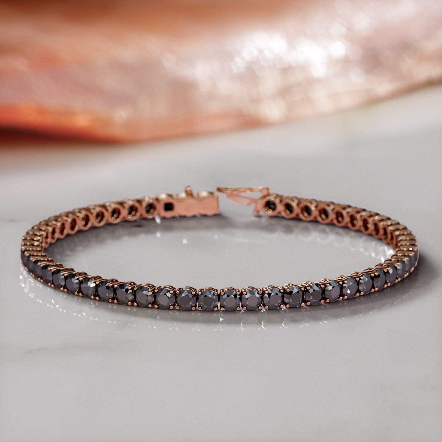 King Cobra- Black Diamonds Tennis Bracelet In Rose Gold