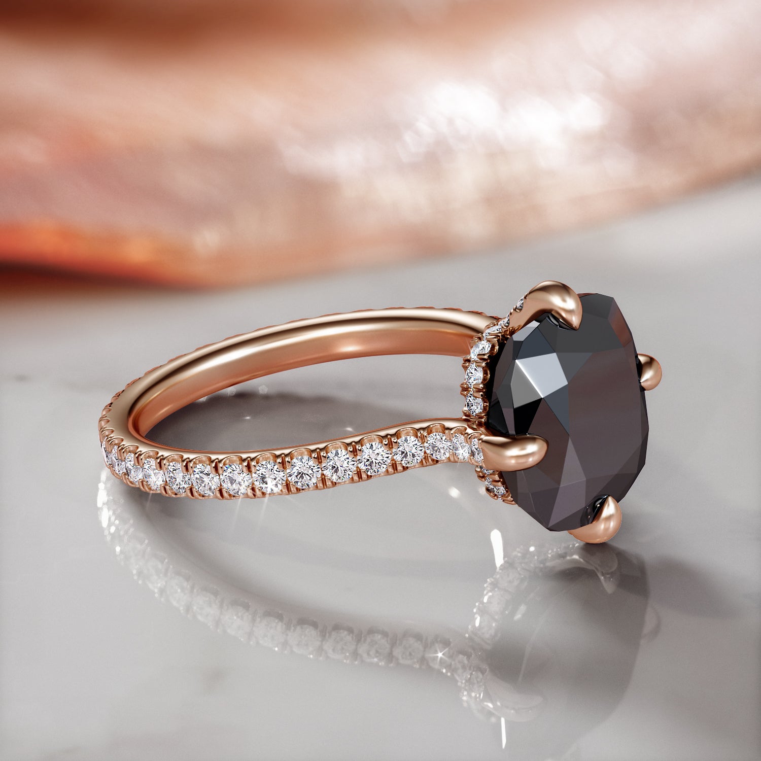 Compass Natural Black Diamond Cushion Engagement Ring