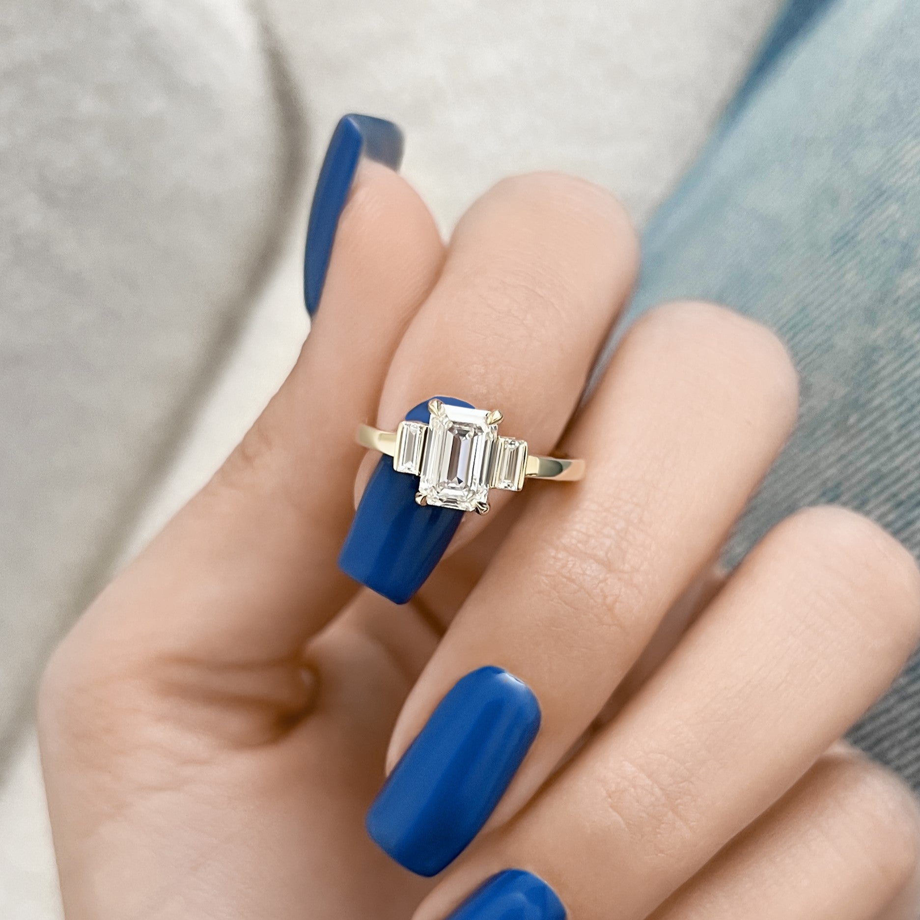 Art Deco Natural Emerald Cut Diamond Engagement Ring