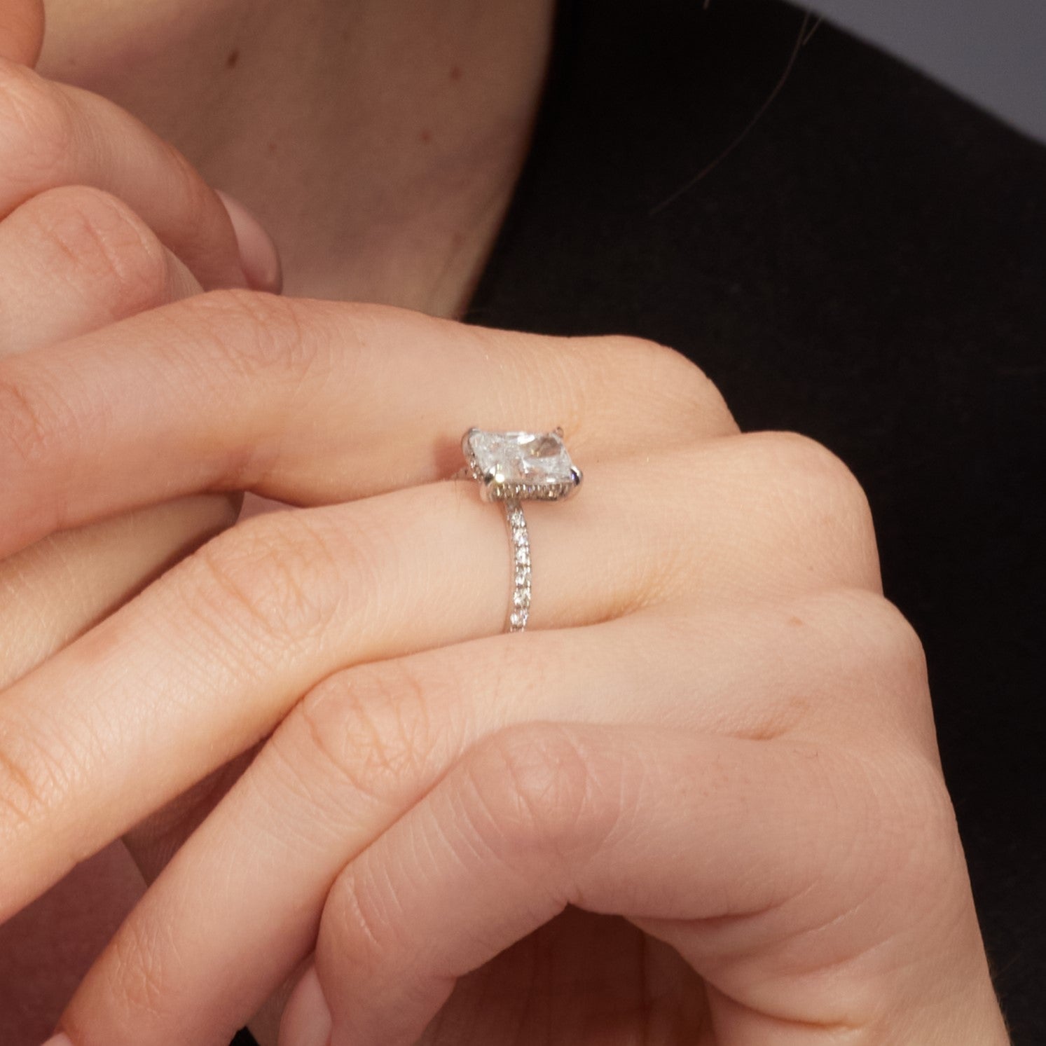 Hidden Halo Natural Radiant Diamond Engagement Ring