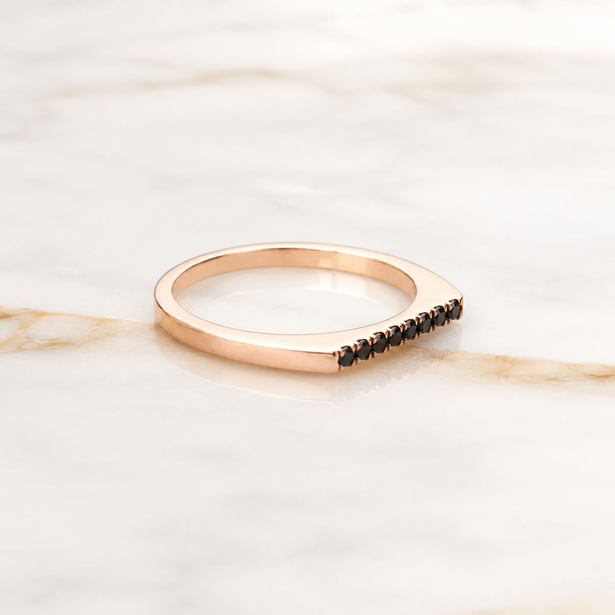 Natural Black Diamond Rose Gold Ring