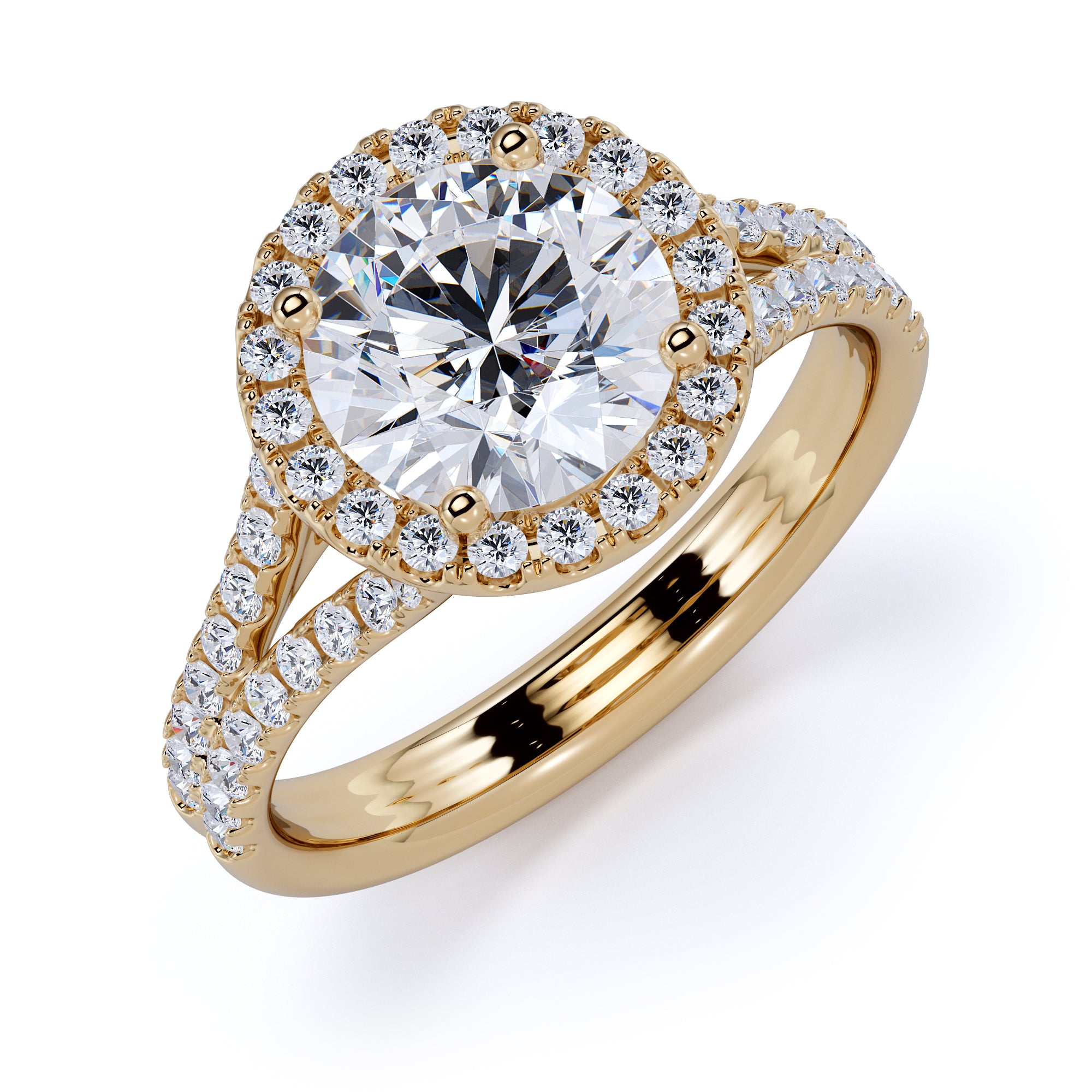 Split Shank Round Halo Natural Round Diamond Engagement Ring