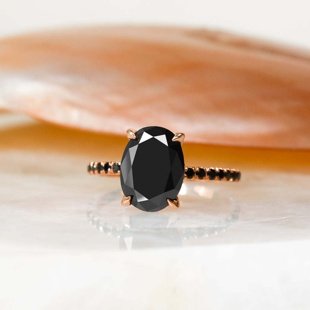 Unique Natural Black Diamond Oval Engagement Ring