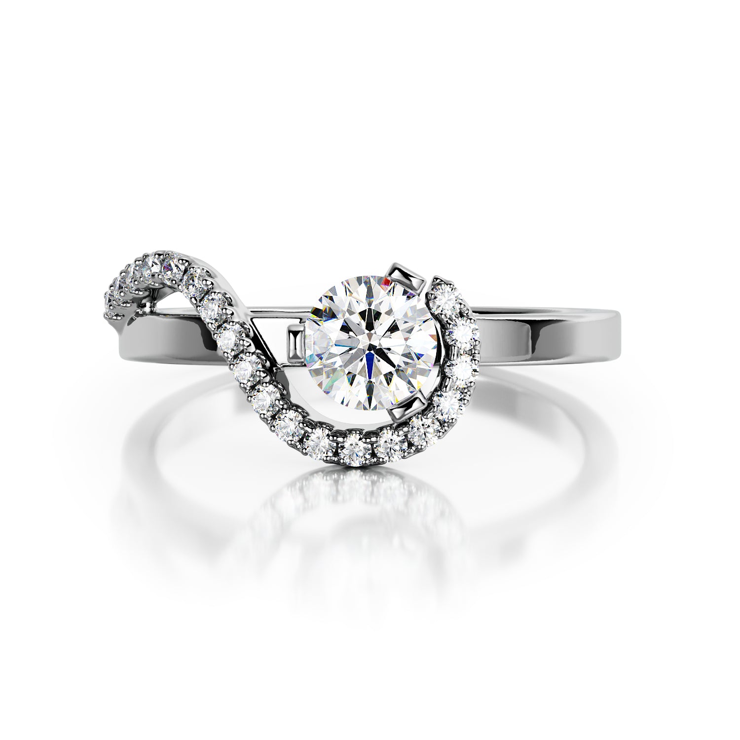Wavey Natural Round Diamond Engagement Ring in Yellow Gold