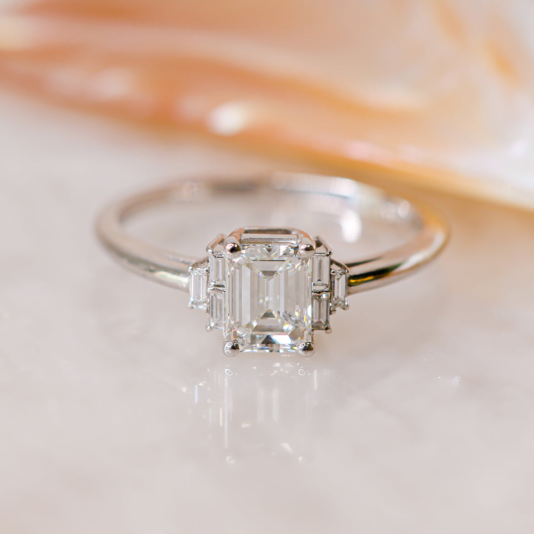 Bright Sky - 4 Prongs Natural Emerald Diamond Engagement Ring