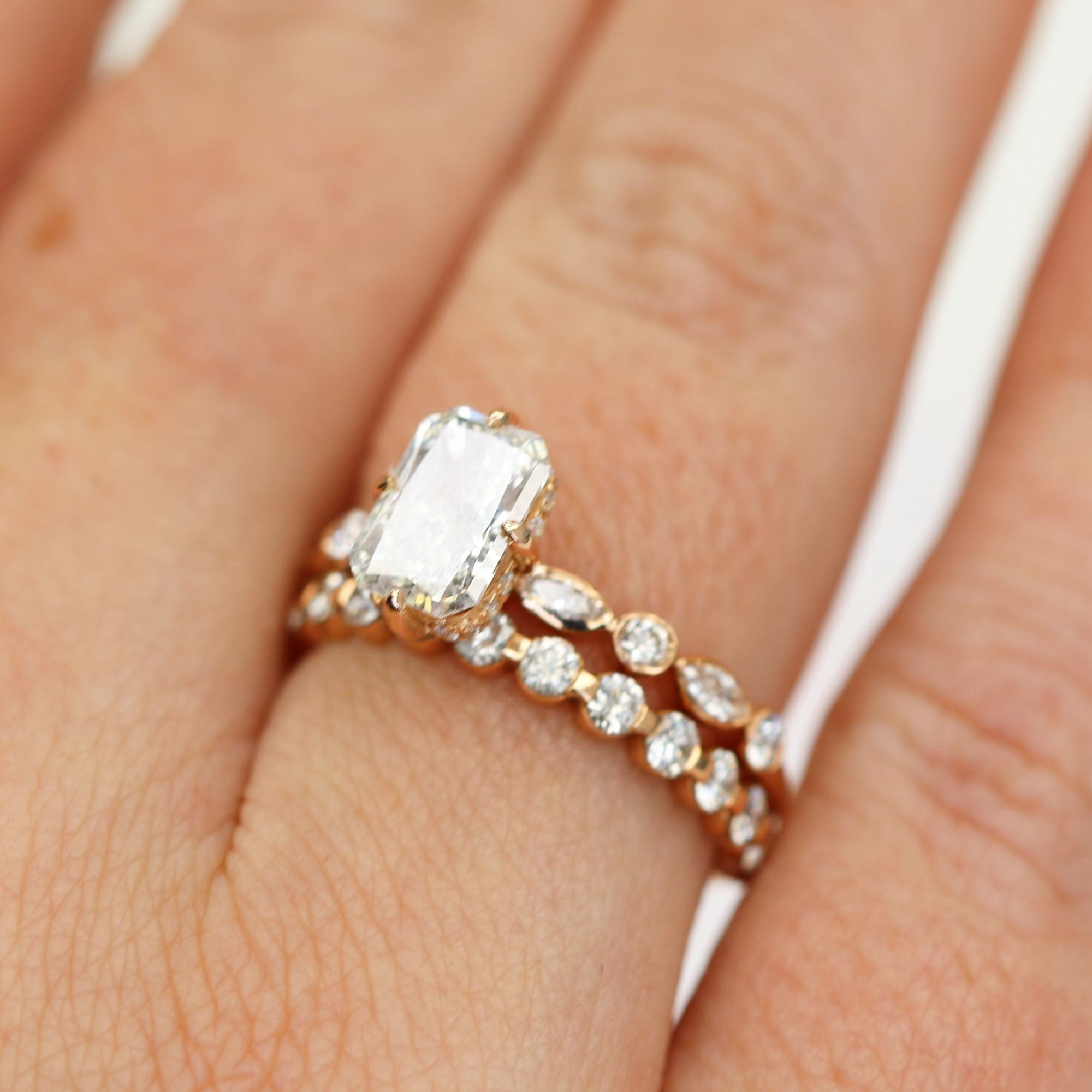 Art Deco Salt & Pepper Natural Radiant Diamond Engagement Ring
