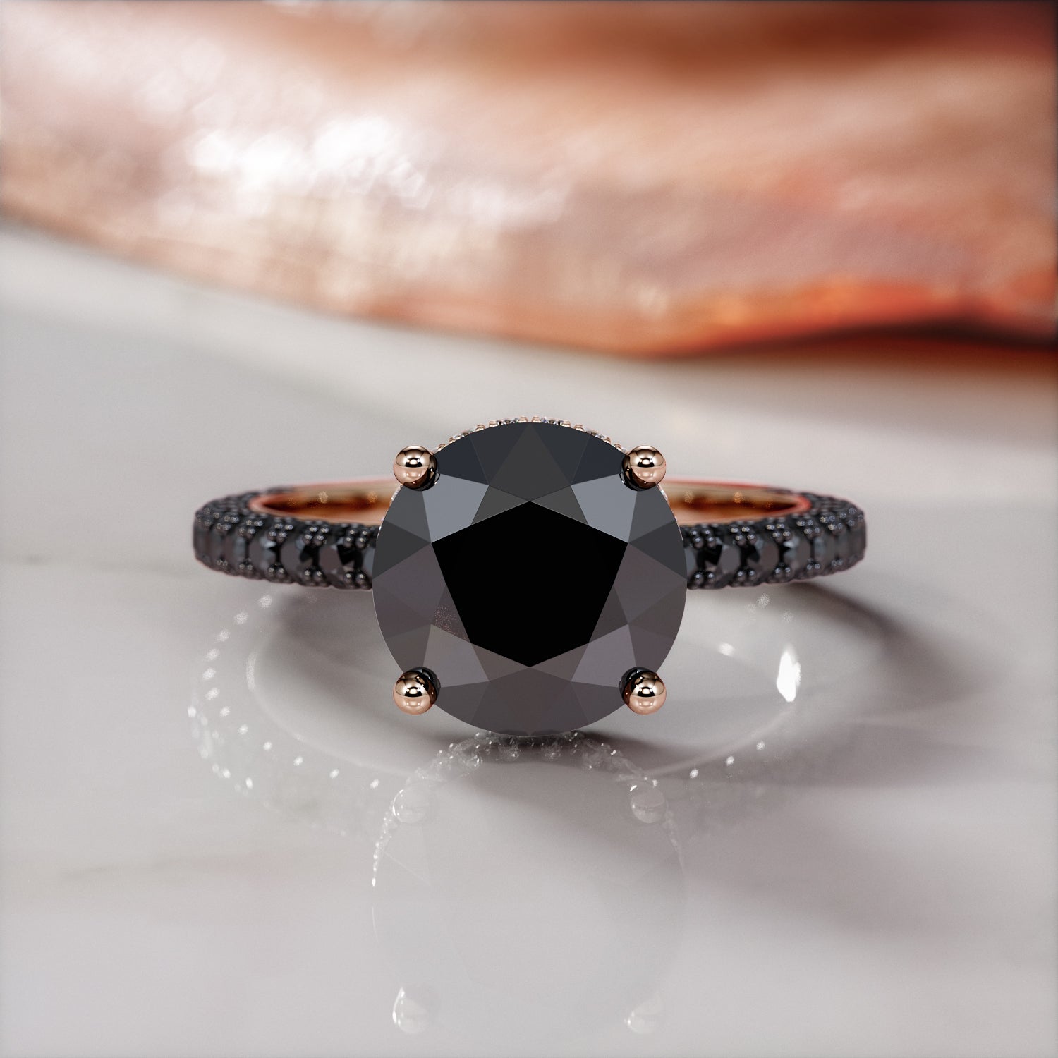 Black Diamond Natural Black Diamond Round Engagement Ring in 14K Gold