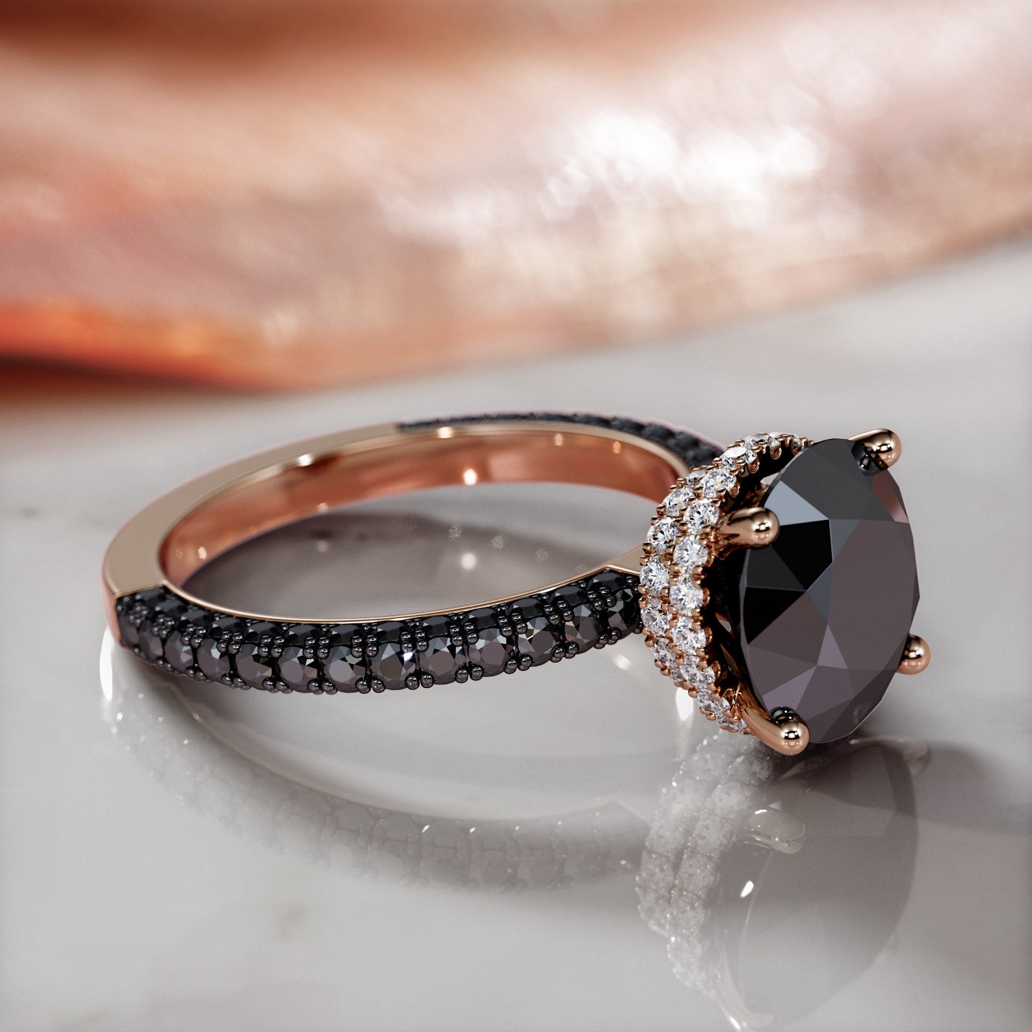 Black Diamond Natural Black Diamond Round Engagement Ring in 14K Gold