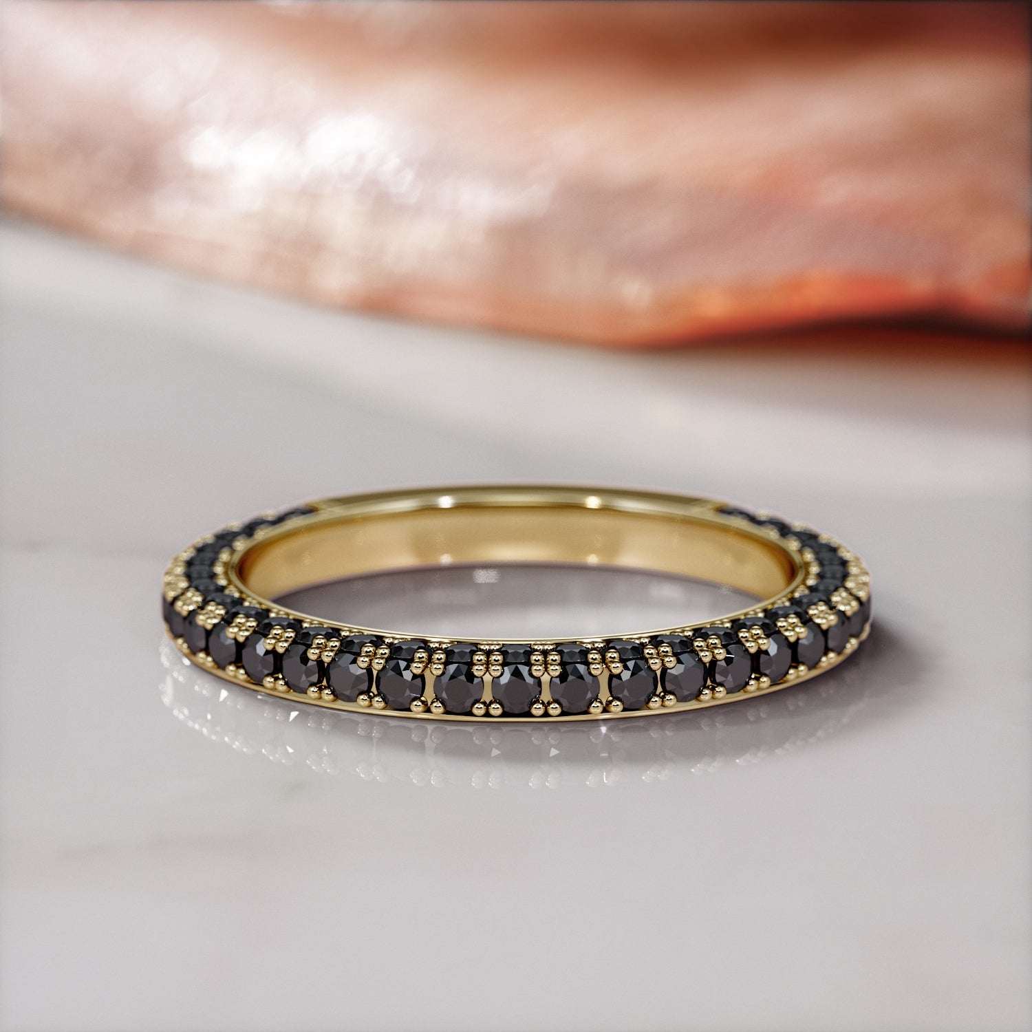 Monoceros - Pave 2-Sided Natural Black Diamond Engagement Ring in Yellow Gold