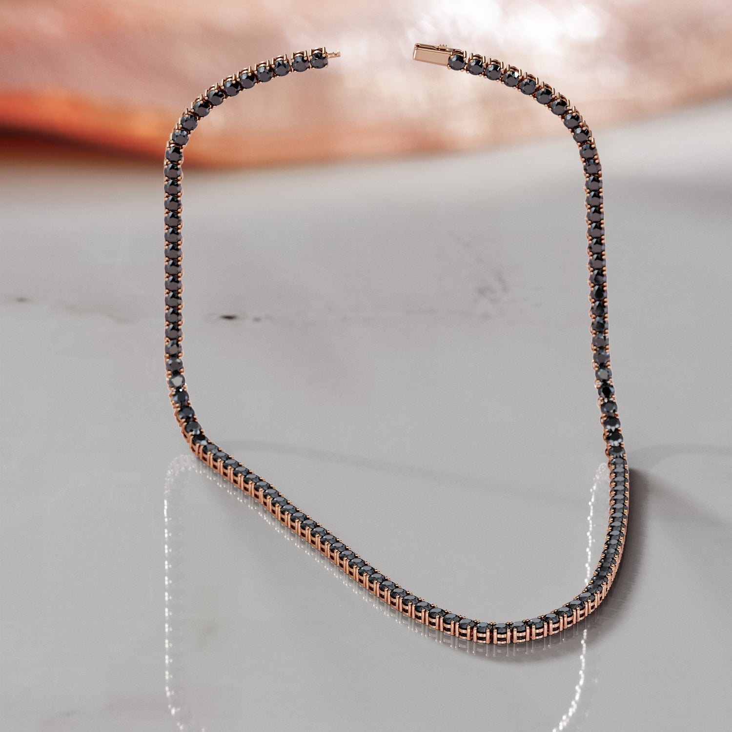 15 Carat Natural Black Diamond Tennis Necklace in Rose Gold