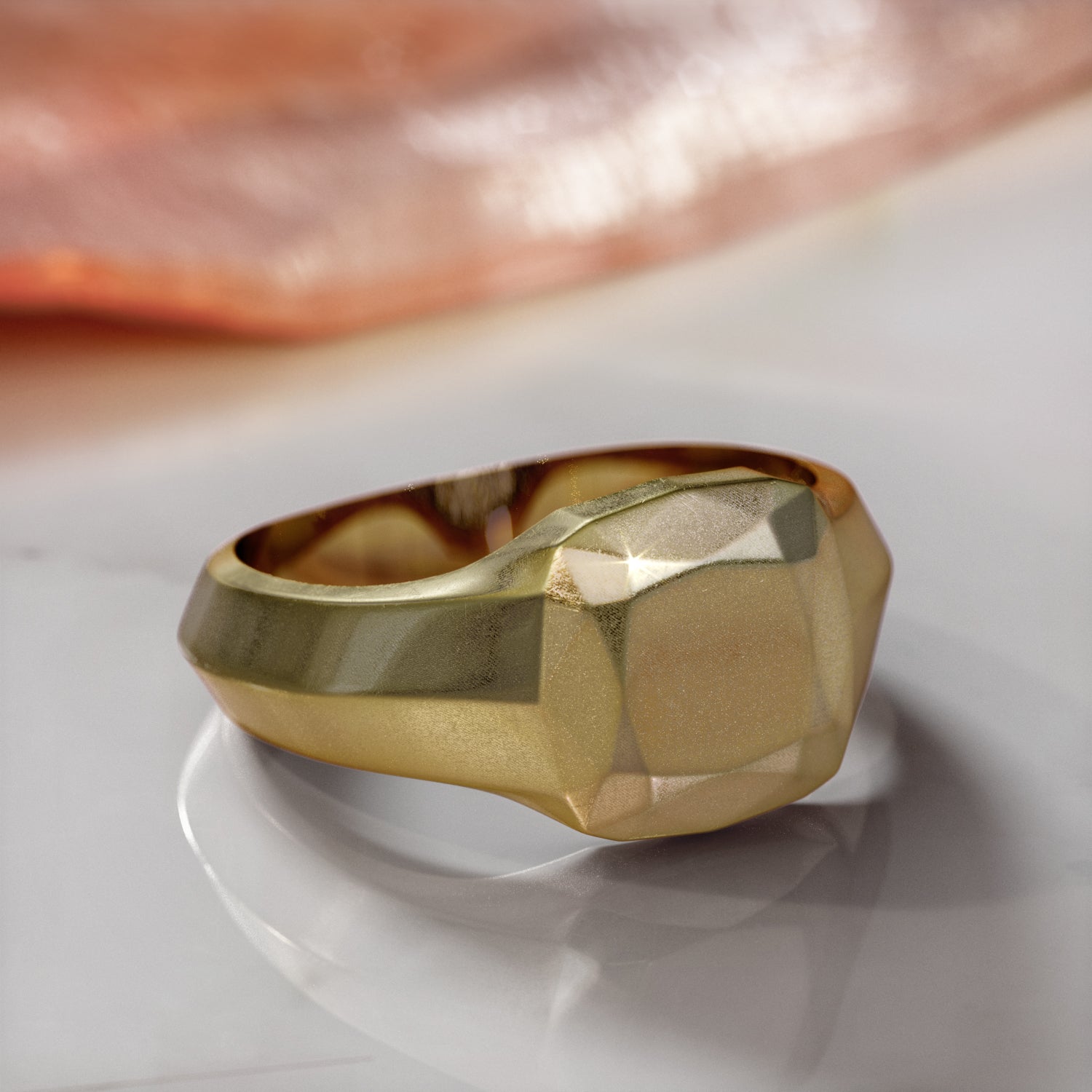 14K Diamond Shaped Signet Ring For Women