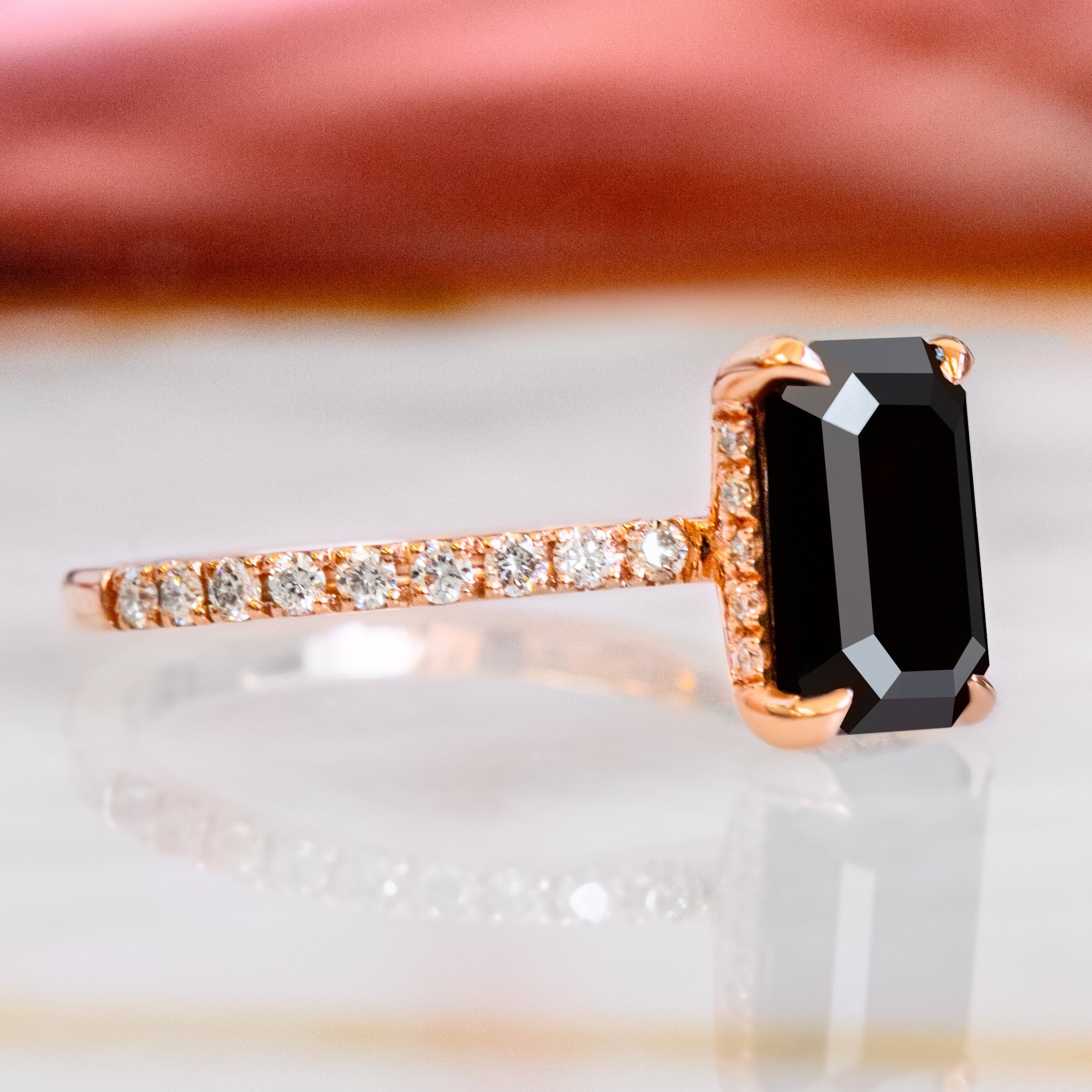 2.2 Carats Natural Black Diamond Emerald Cut Engagement Ring