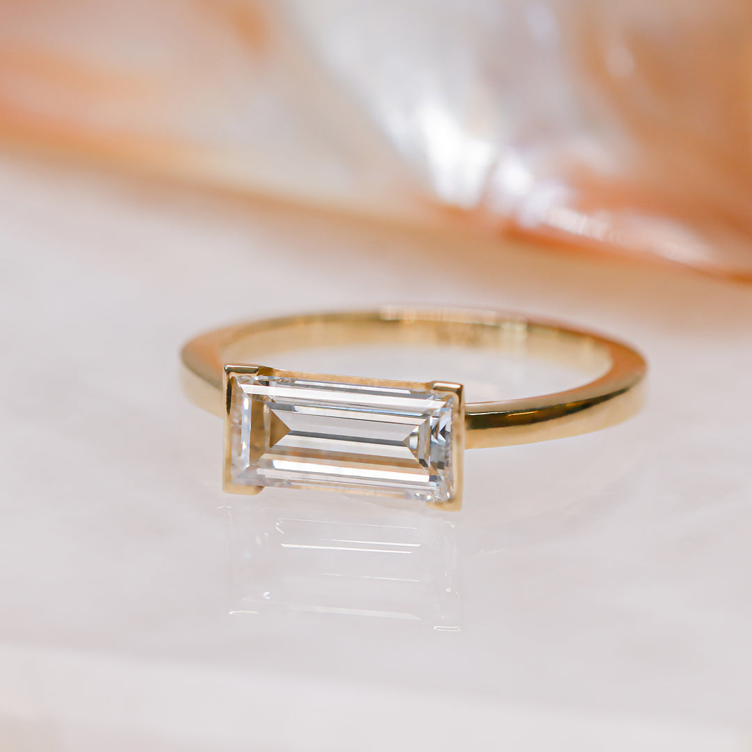 Semi Bezel Natural East-West Baguette Cut Diamond Engagement Ring