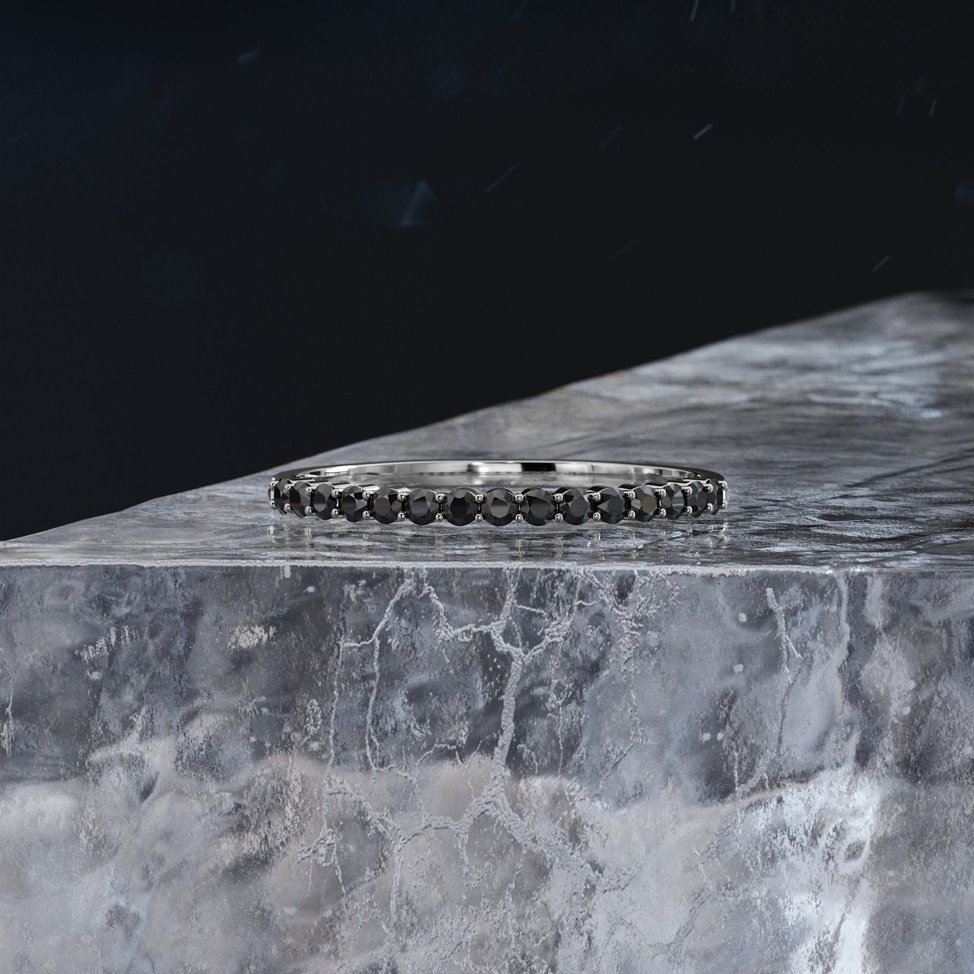 Black Dwarf - Unique Wedding Ring with Round Cut Natural Black Diamonds