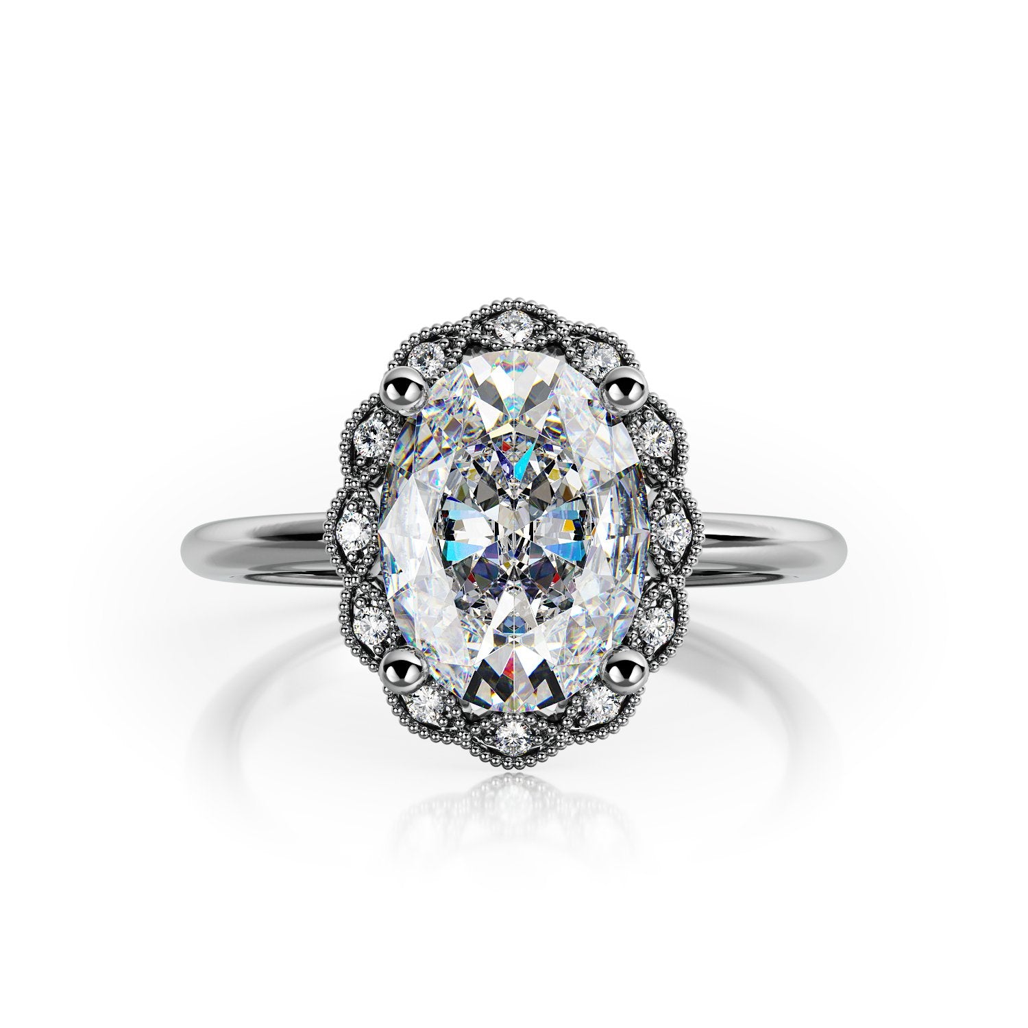 Decorative Halo Natural Oval Diamond Engagement Ring
