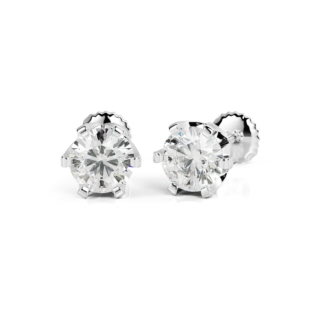 6 Prongs Chunky Solitaire Earrings Natural Diamonds in 14K Gold