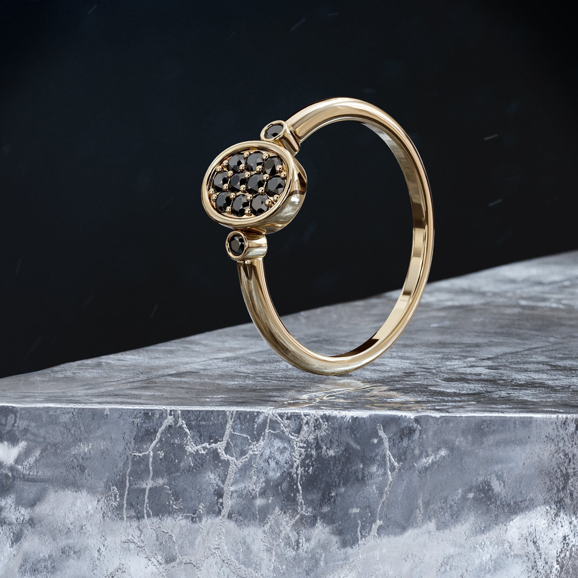 Unique Wedding Ring with Round Cut Natural Black Diamonds