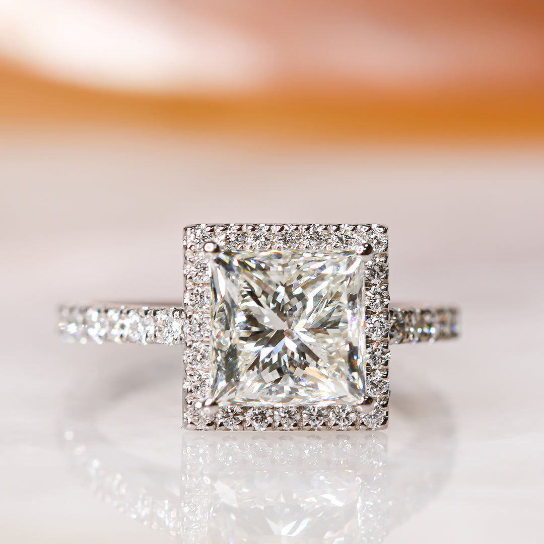 Square Natural Princess Cut Diamond Engagement Ring
