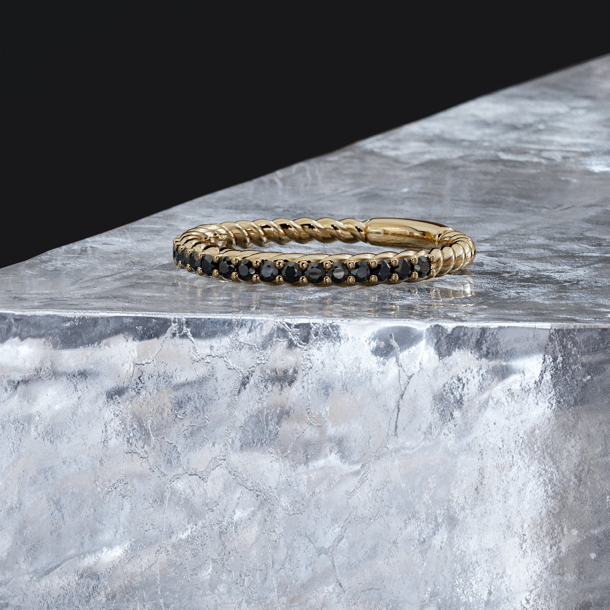 Stacking Natural Black & White Diamond Ring