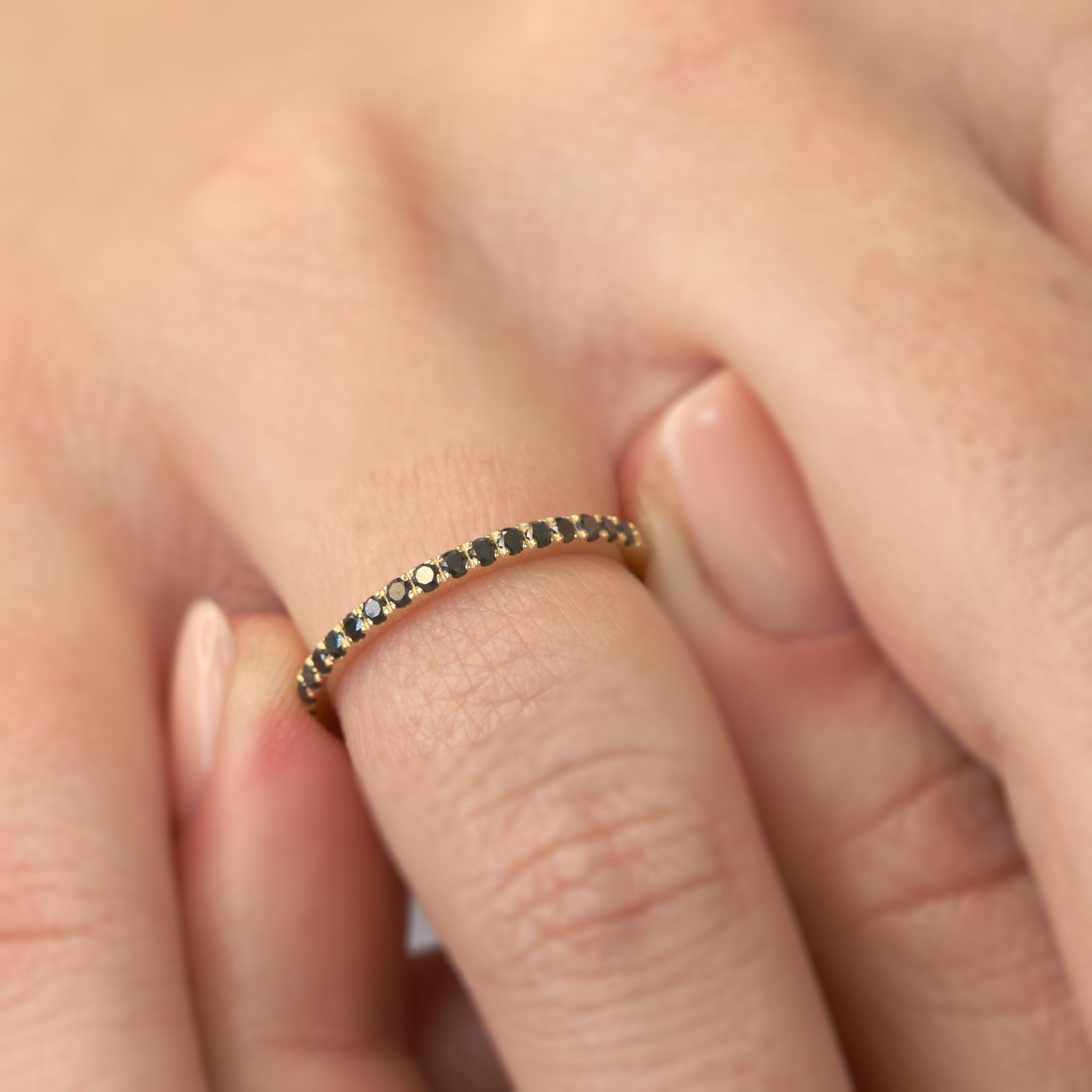 Unique Wedding Ring with Cut Natural Black Diamonds