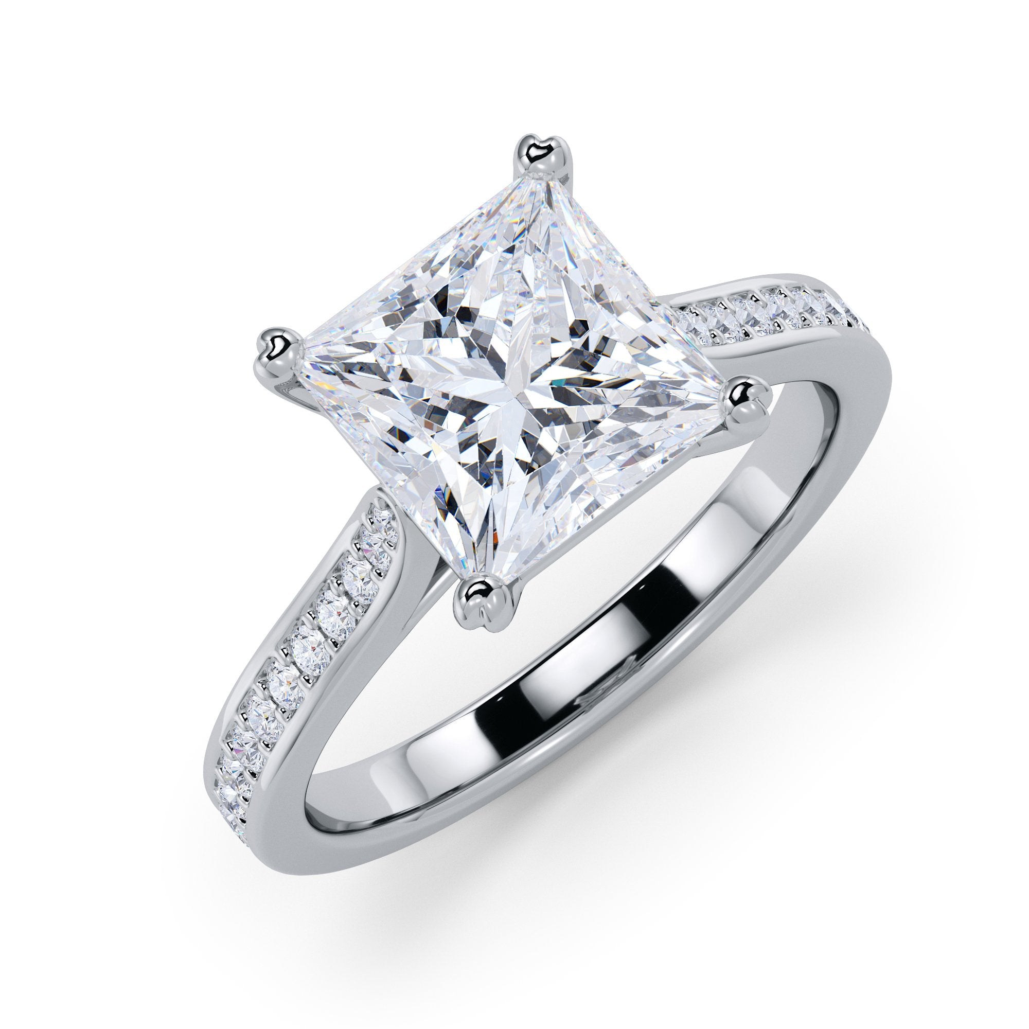 4 prongs Natural Princess Diamond Engagement Ring