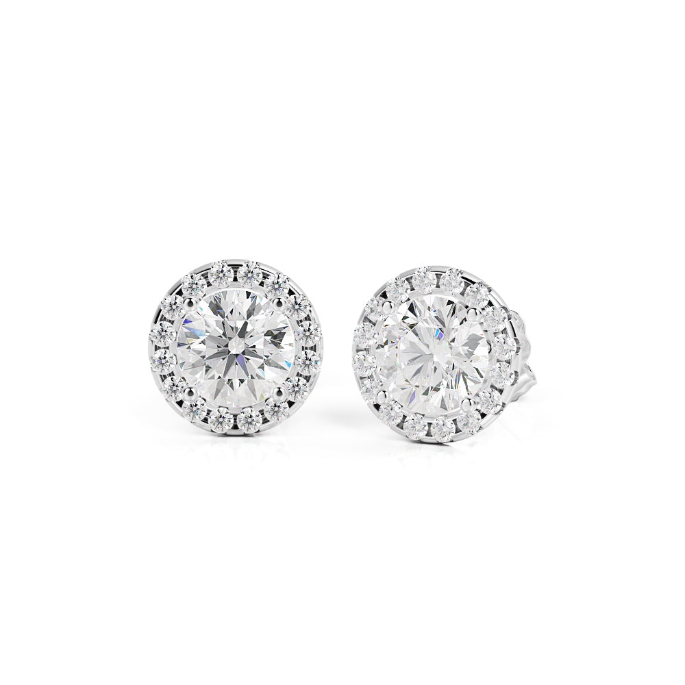 Amber Glow -Halo Earrings 2 Natural Diamonds in White Gold