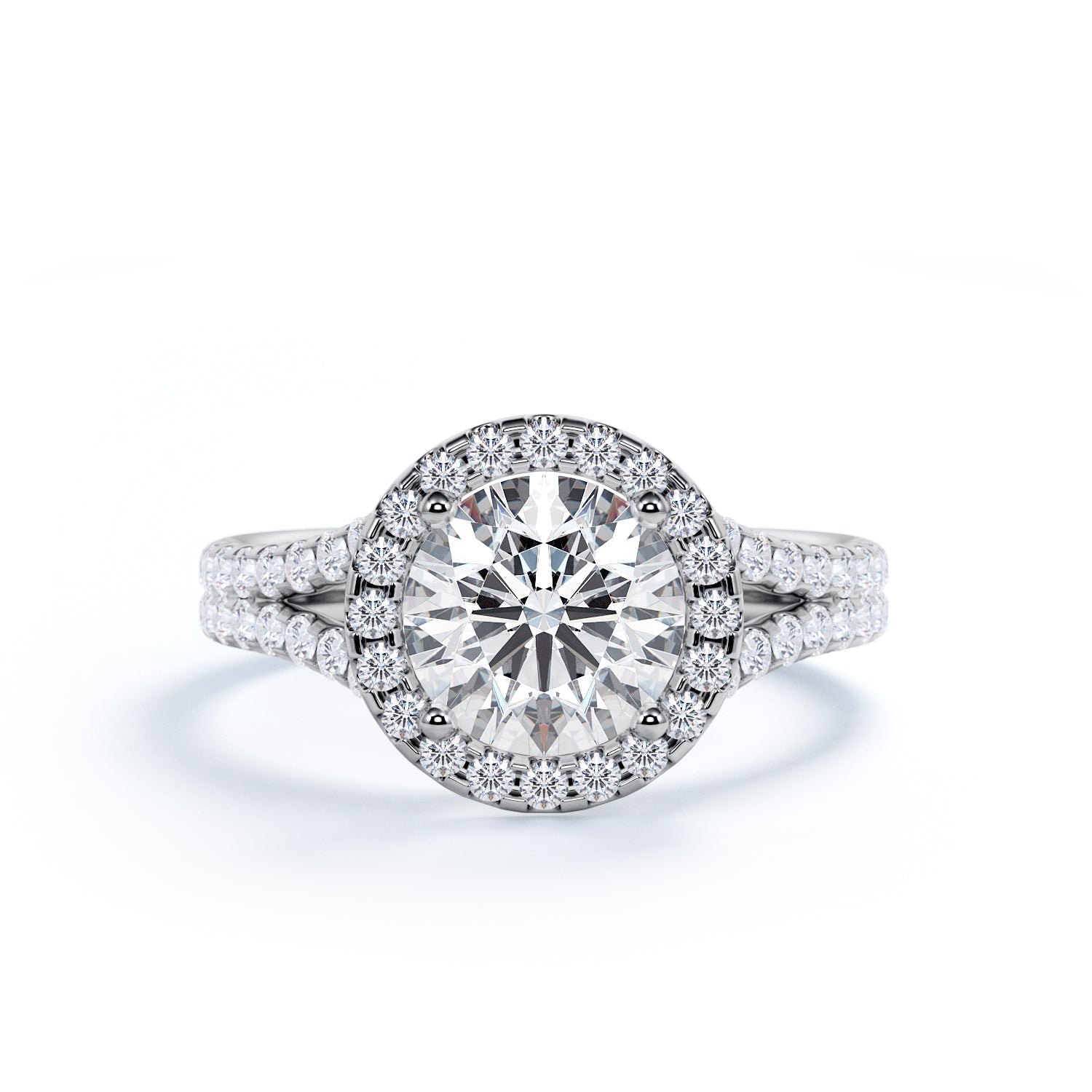 Split Shank Round Halo Natural Round Diamond Engagement Ring