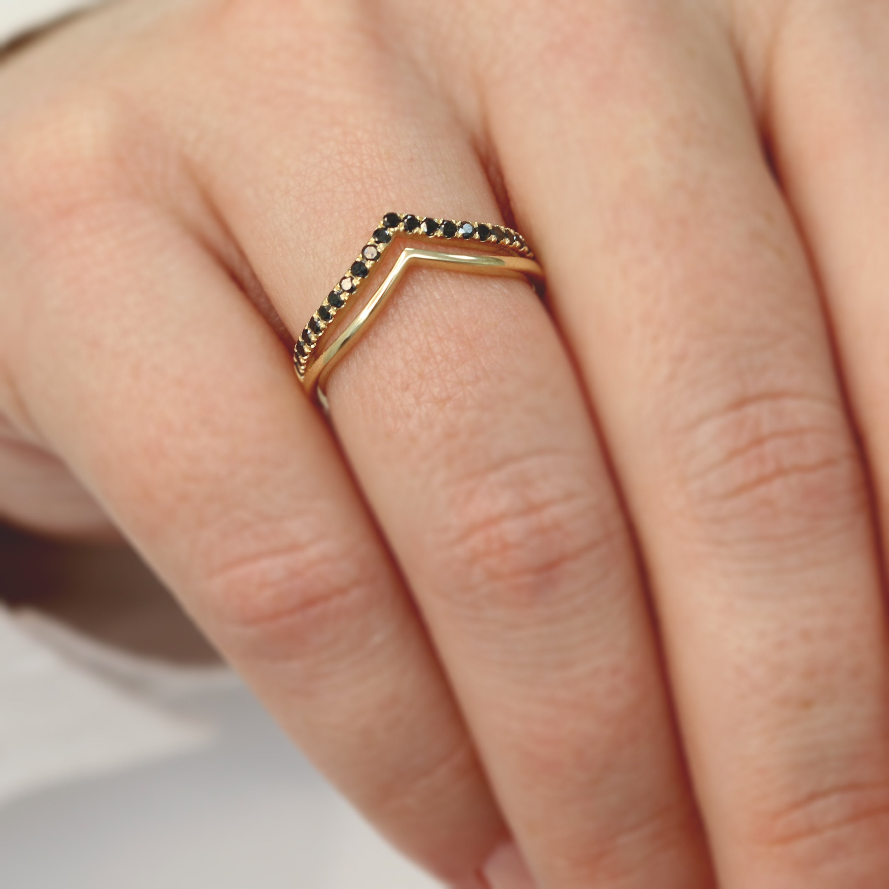 Unique Wedding Ring with Cut Natural Black Diamonds