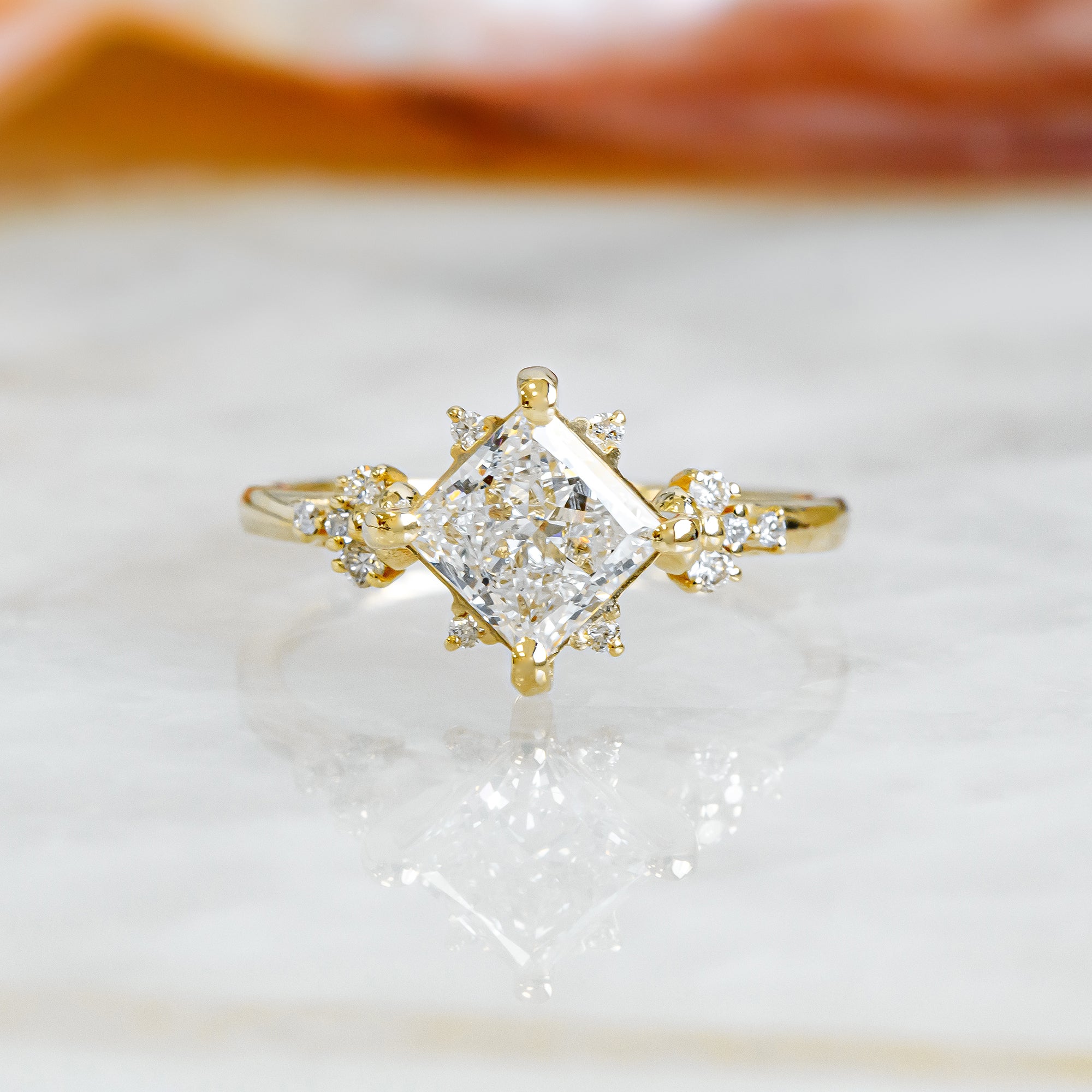Cluster Natural Princess Cut Diamond Engagement Ring