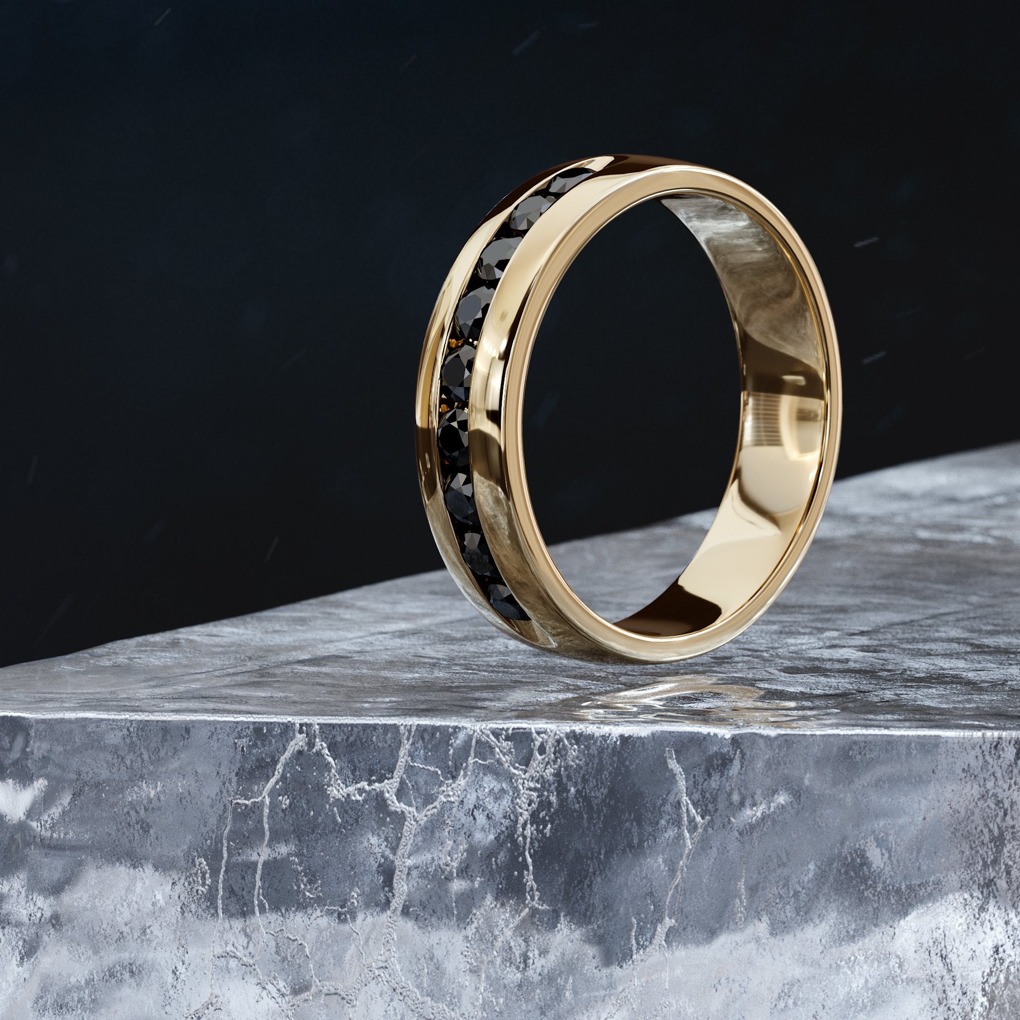Channel Natural Black Diamond Ring