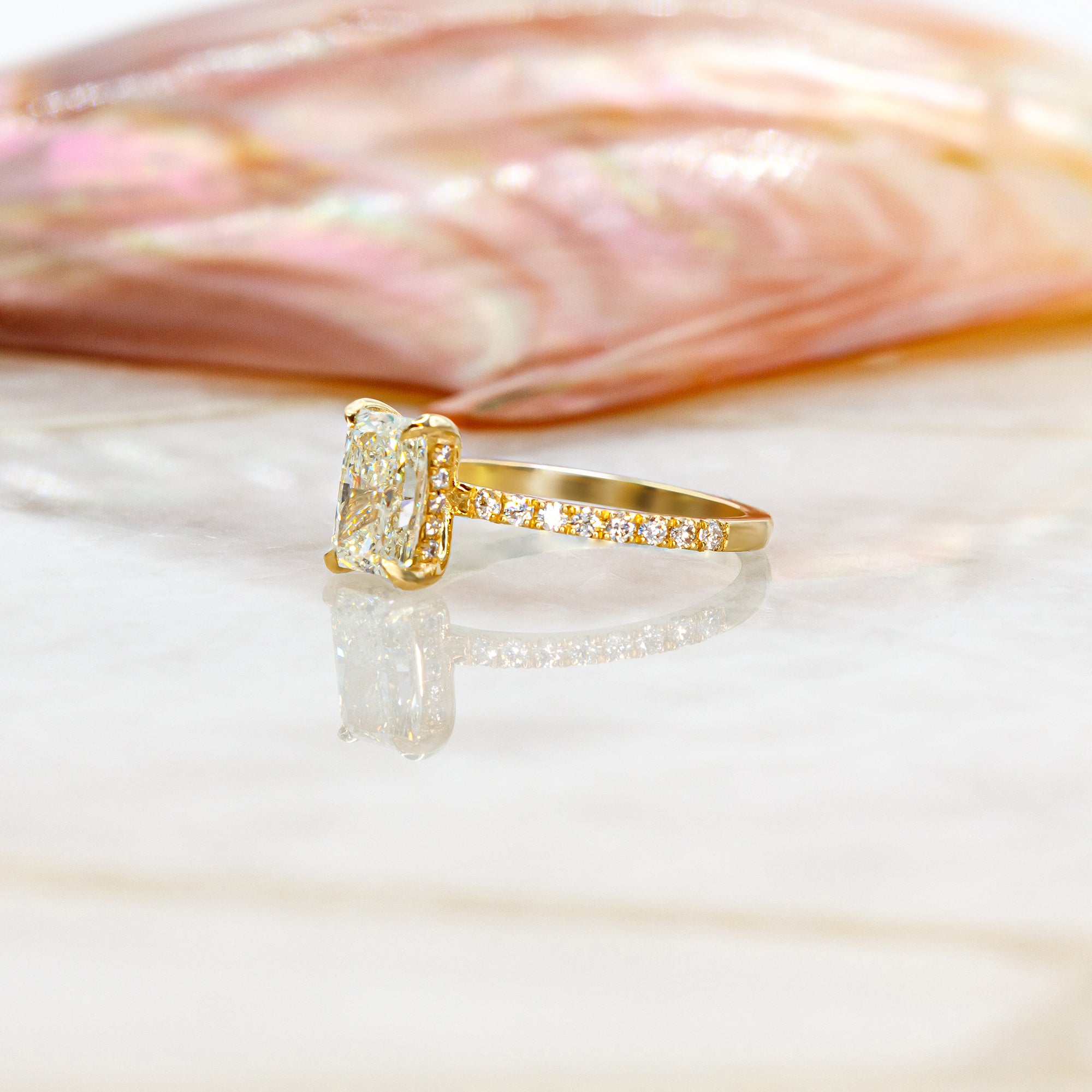 Hidden Halo Natural Radiant Diamond Engagement Ring Yellow Gold