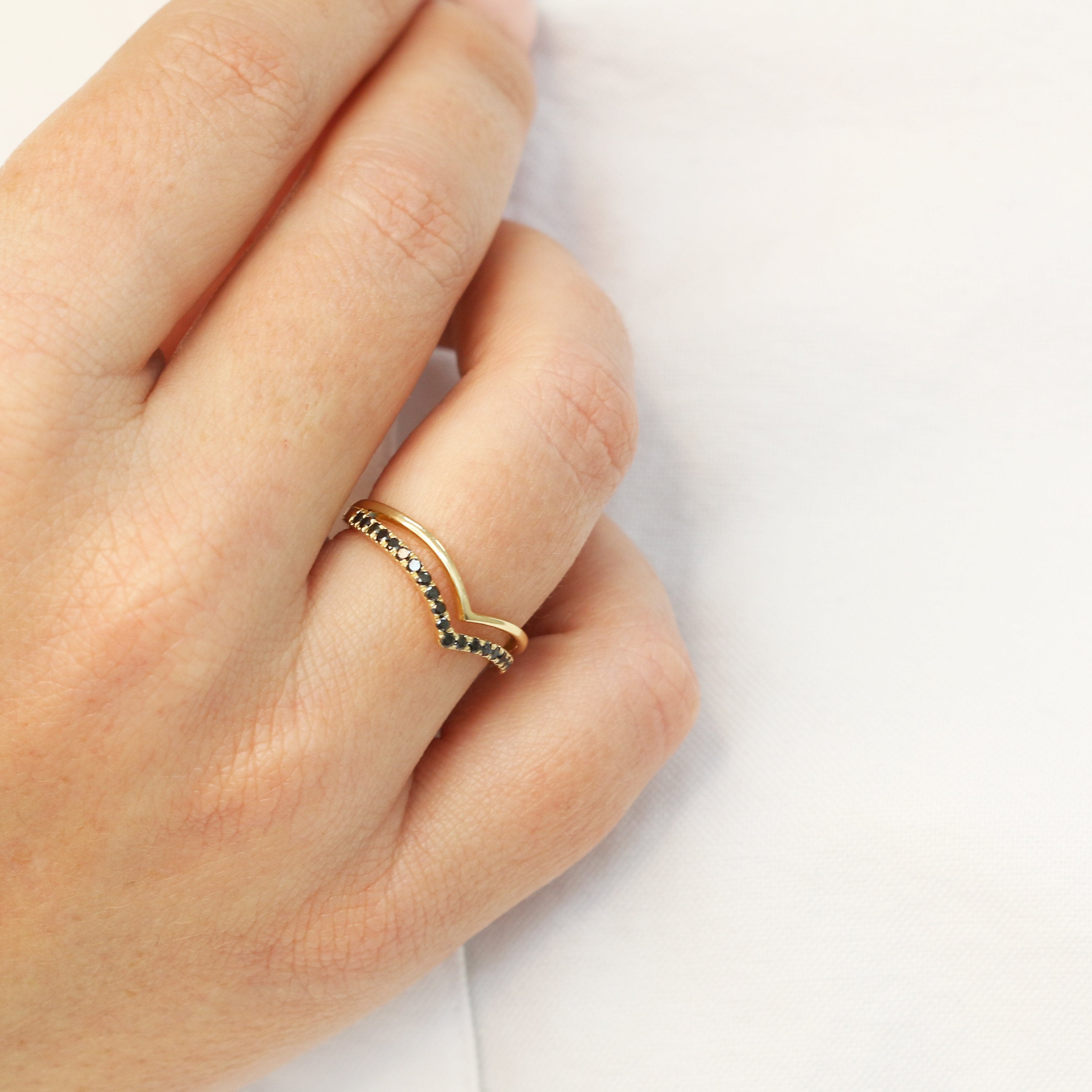 Unique Wedding Ring with Cut Natural Black Diamonds