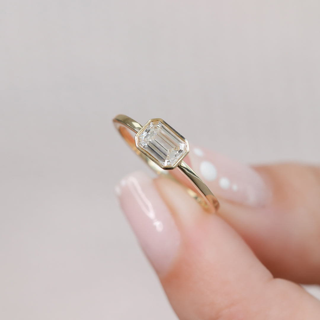 East West Natural Emerald Cut Diamond Engagement Ring