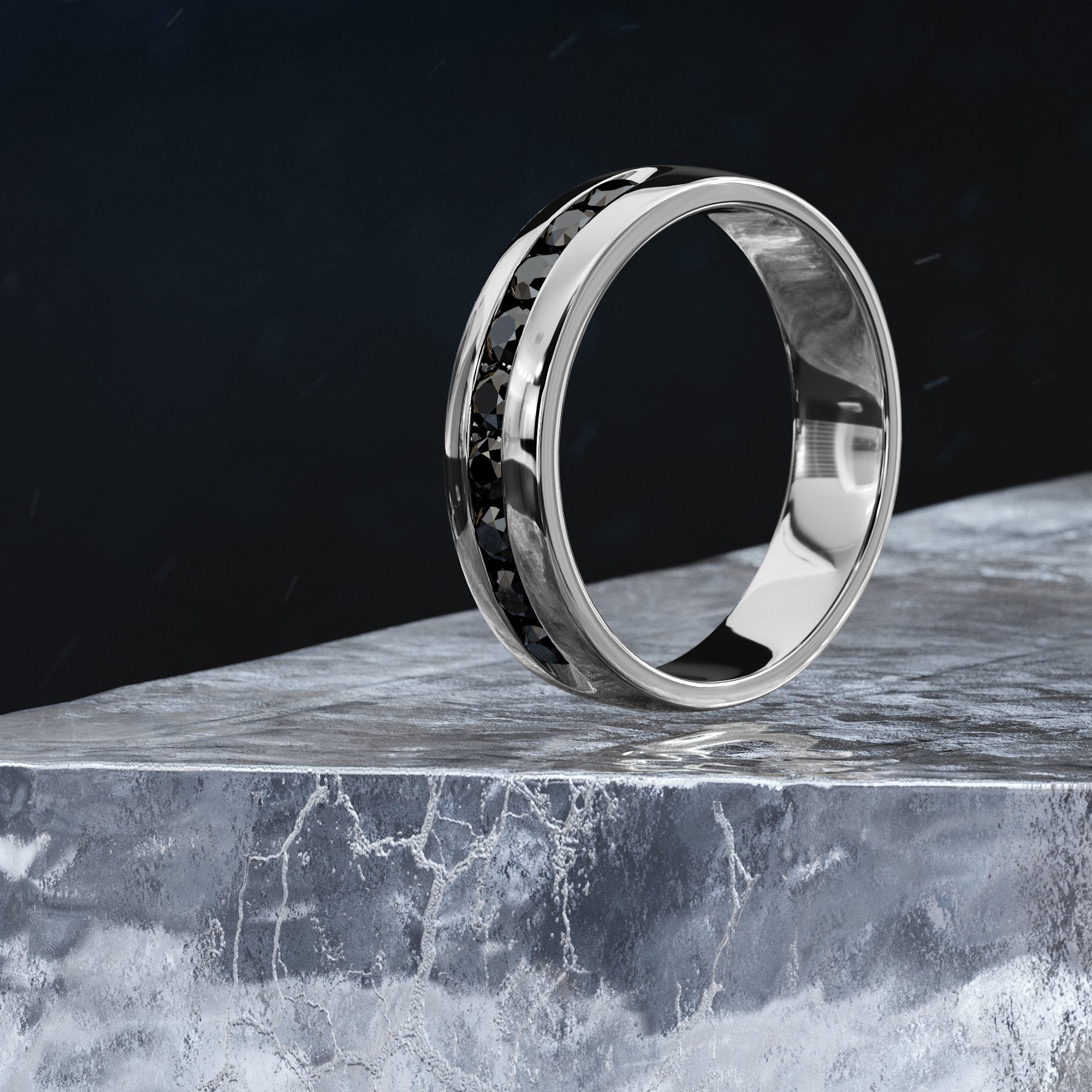 Channel Natural Black & White Diamond Ring