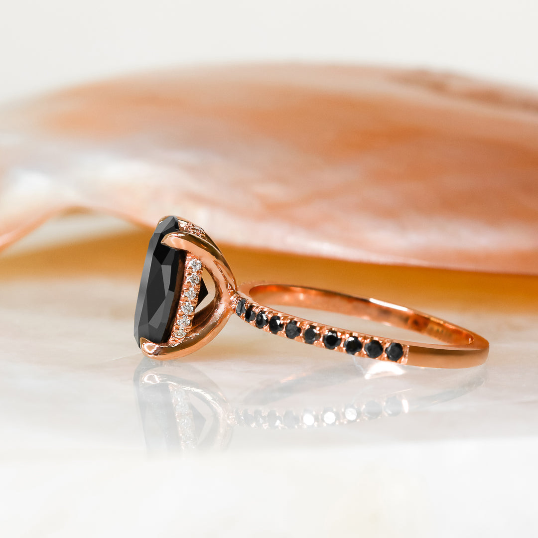 Black & White Natural Black Diamond Oval Engagement Ring