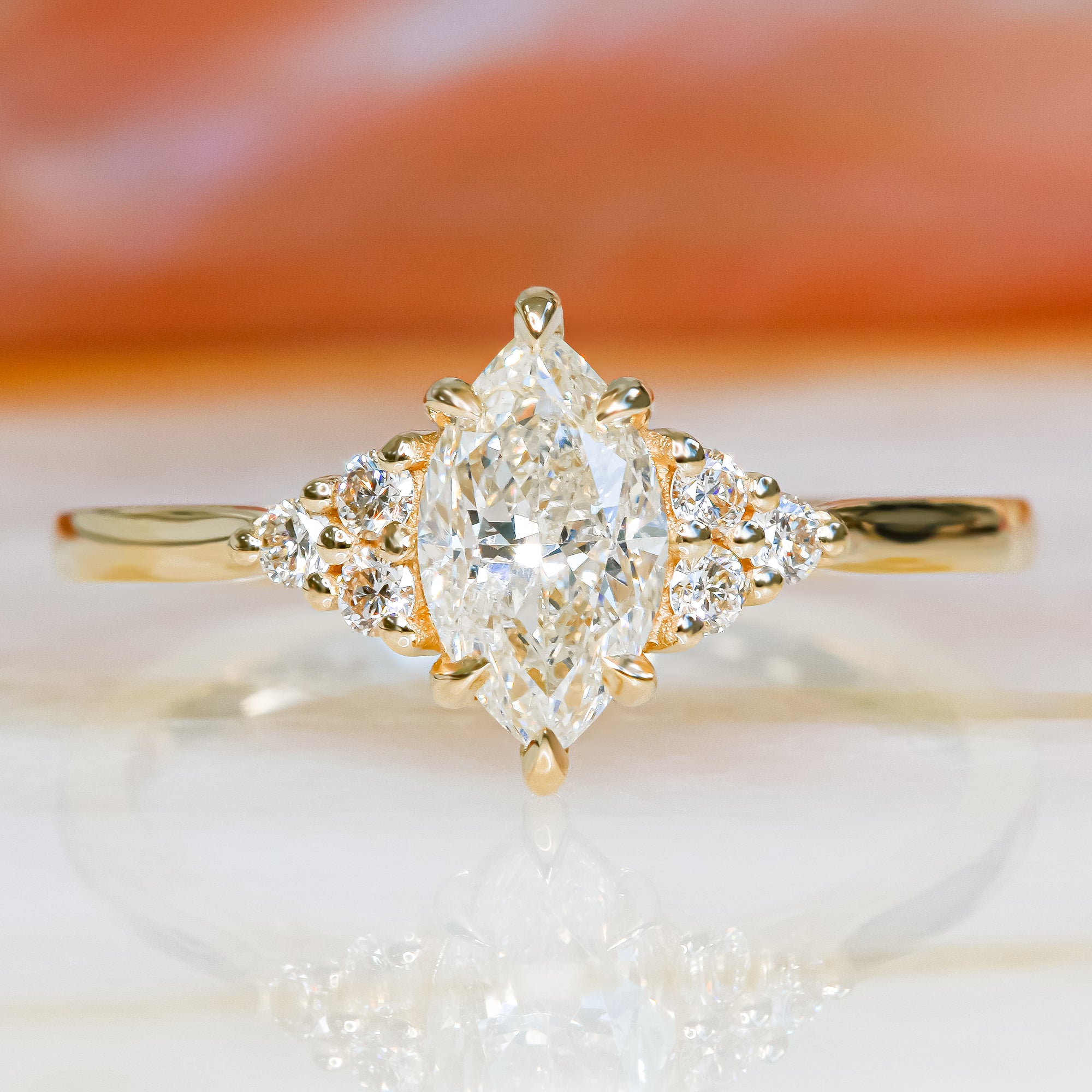 Plain Band Natural Marquise Diamond Engagement Ring
