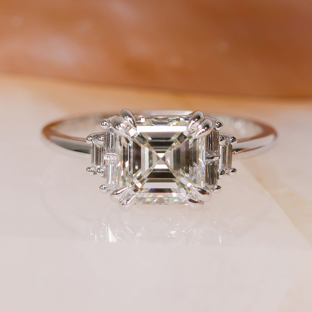 Natural Asscher Cut Diamond Engagement Ring