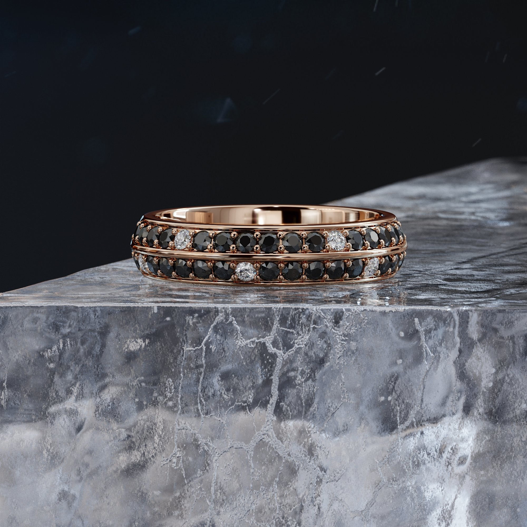 Andromeda - Unique Natural Black & White Diamond Ring in Rose Gold