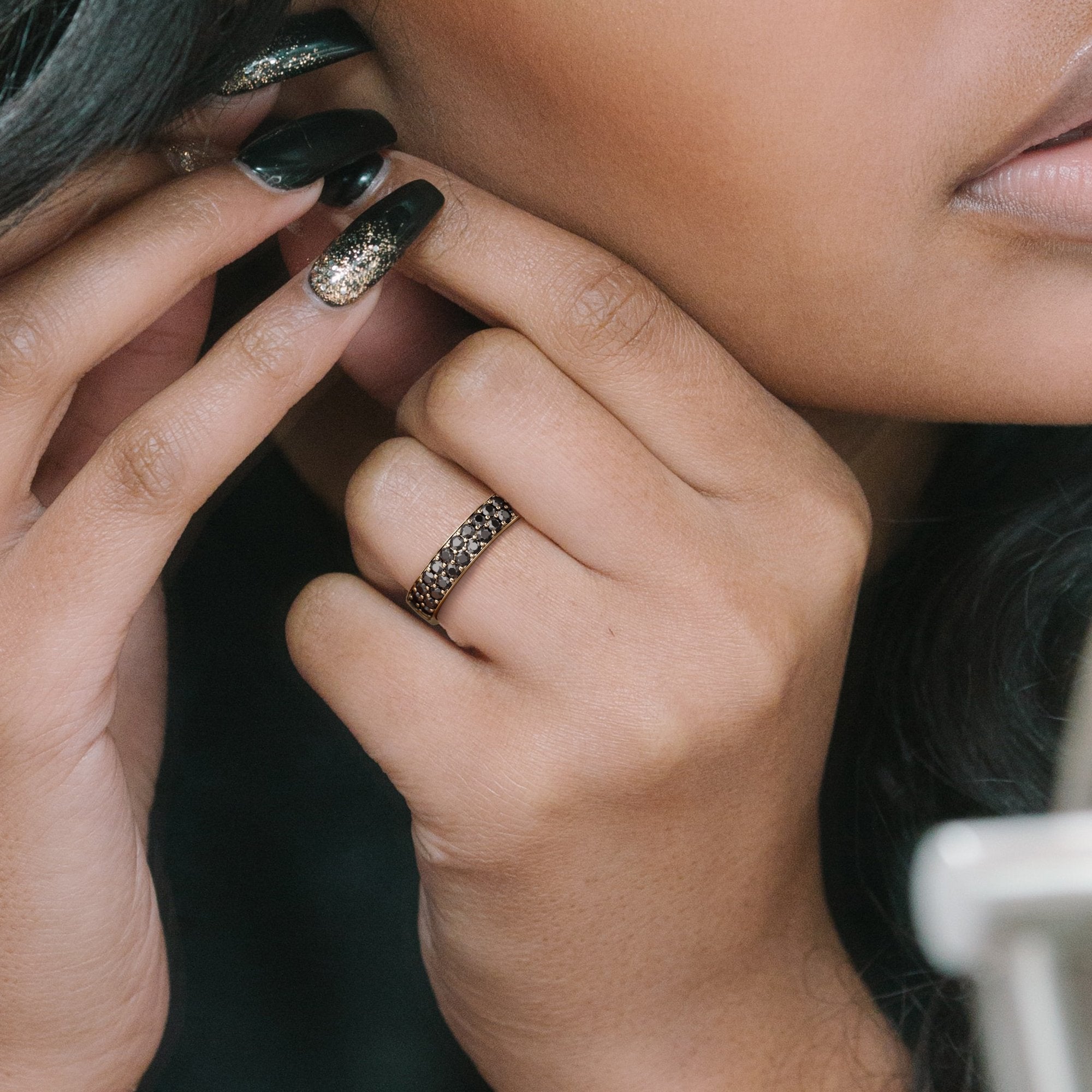 Two Row Natural Black Diamond Band