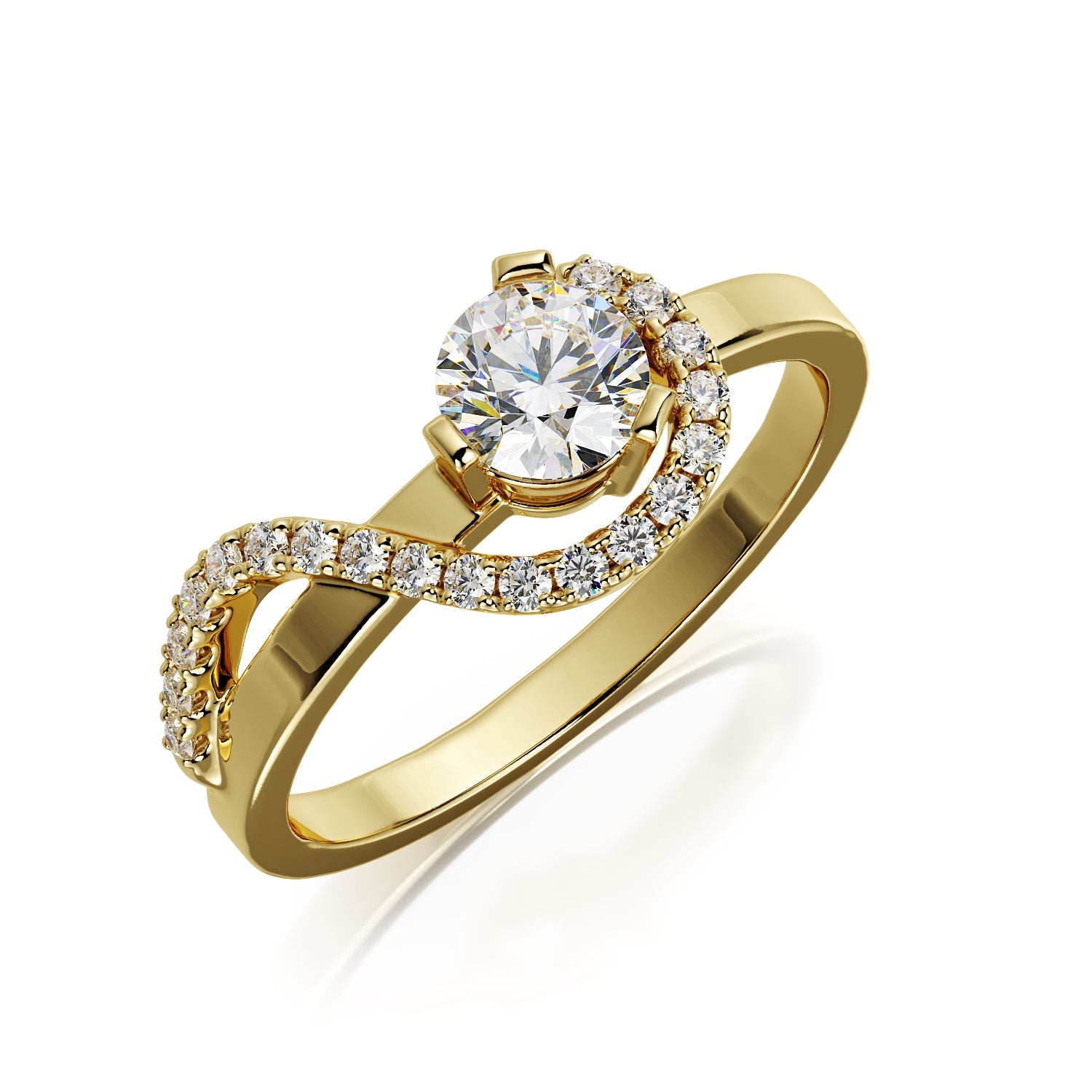 Wavey Natural Round Diamond Engagement Ring in Yellow Gold
