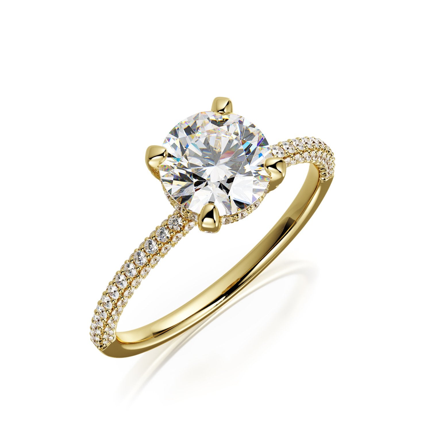 3-row band Natural Round Diamond Engagement Ring