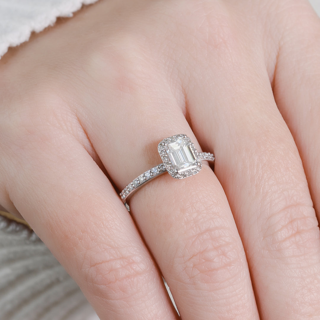 Natural Emerald Cut Diamond Engagement Ring